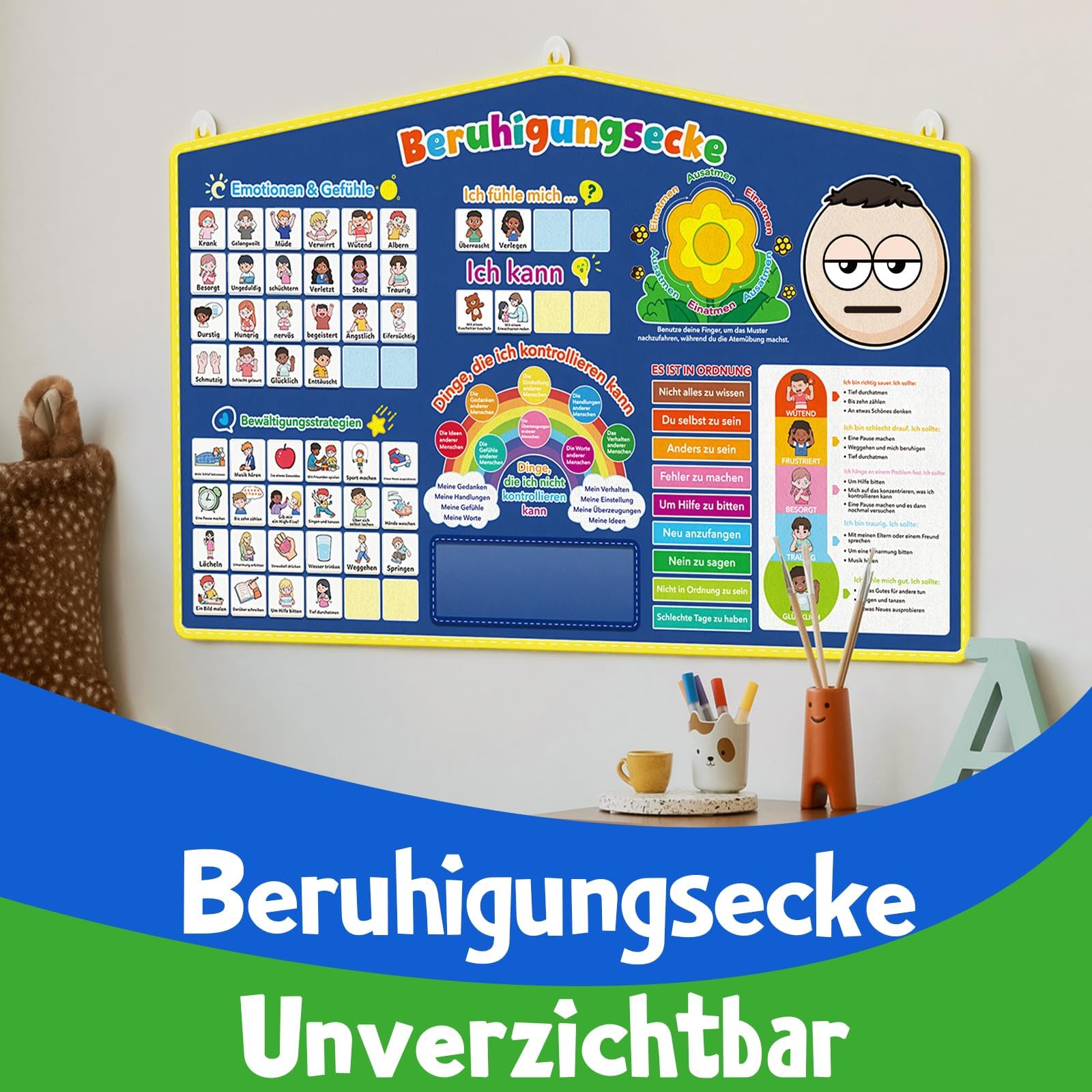Broytain Lernposter Emotionen für Kinder, Gefühlstafel für die Ruhe-Ecke und das Klassenzimmer, Soziales und emotionales Lernen, ADHS & Autismus Hilfsmaterialien für Lehrer