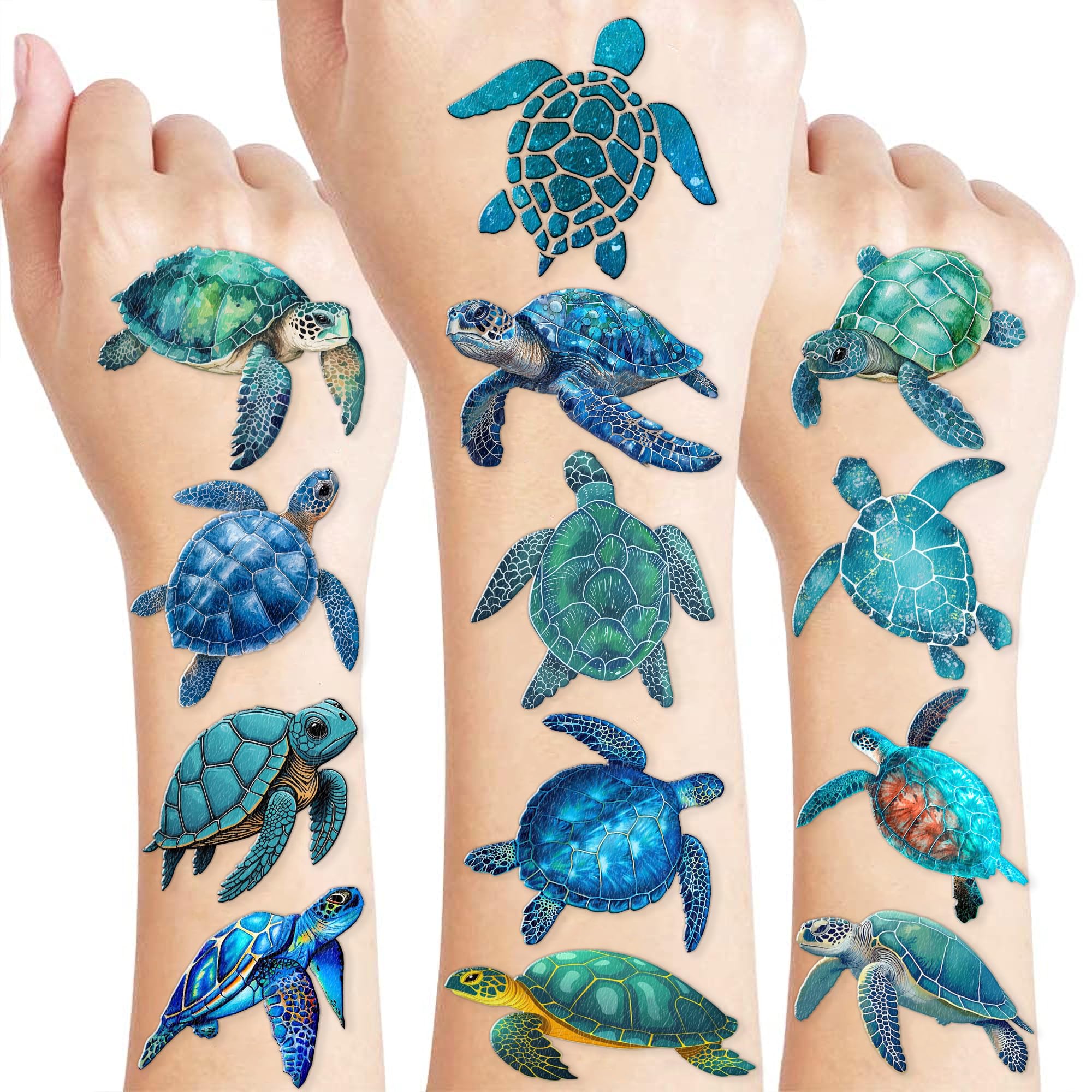Sea Turtle Temporary Tattoos 8 Sheets 96PCS Ocean Party Decorations Supplies Favors Under Sea Theme Birthday Cute Stickers Christmas Gifts for Boys