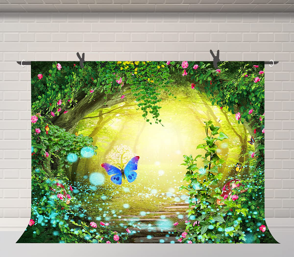 FUERMOR 10x7ft Fairy Tale Forest Photography Backdrop Spring Cartoon Enchanted Forest Backdrop Colorful Flower Butterfly Newborn Baby Kids Photoshoot Banner Photo Booth Props BJWYFU111