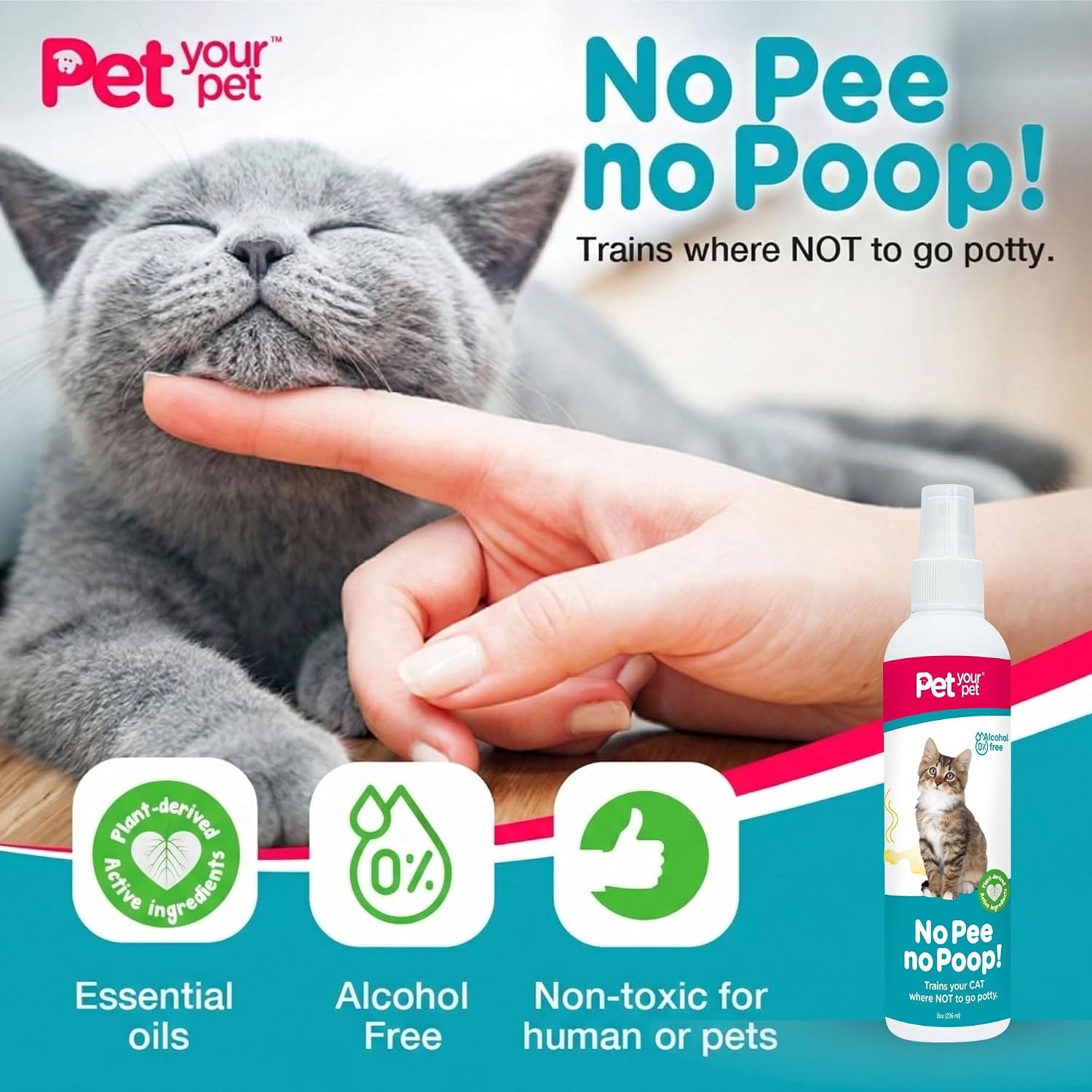 Cat Potty Training Spray No Pee No Poop, 8 Fl Oz, Non Toxic Spray for Cats Only, Natural Pee Deterrent, Stops Urine Marking and Pooping, Indoor Outdoor Keep Off