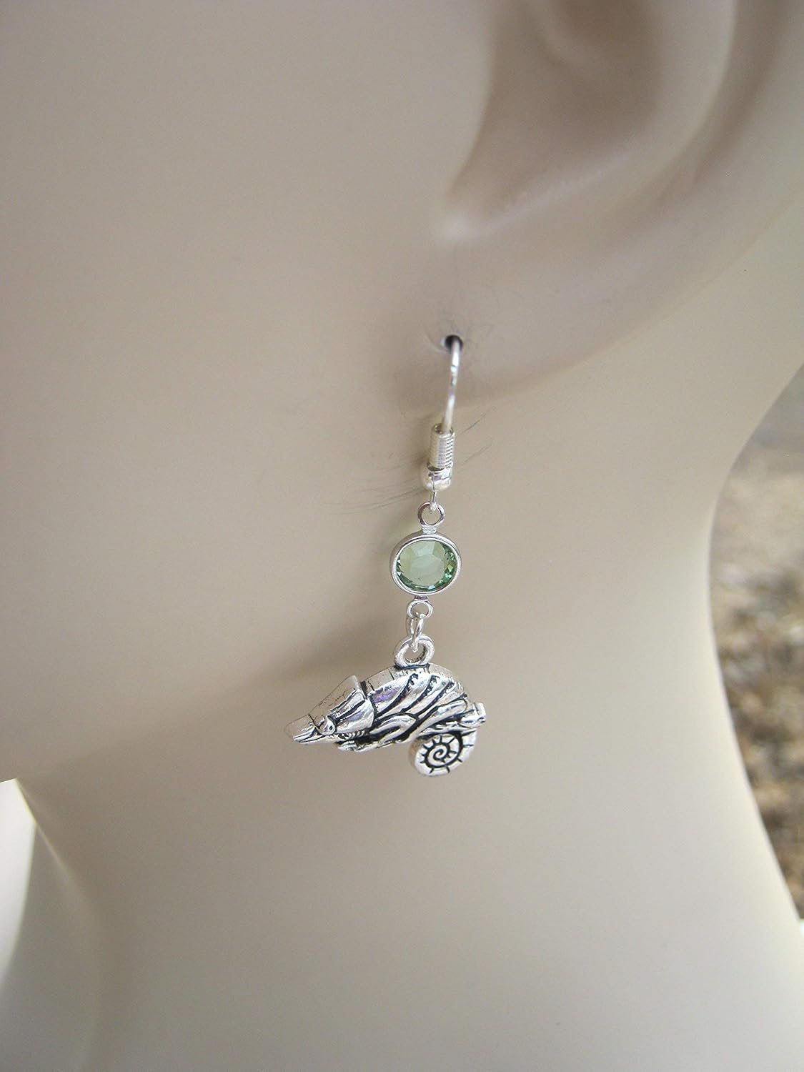 Chameleon Birthstone Earrings, Personalized Reptile Earrings, Chamaeleon Jewelry, Nature