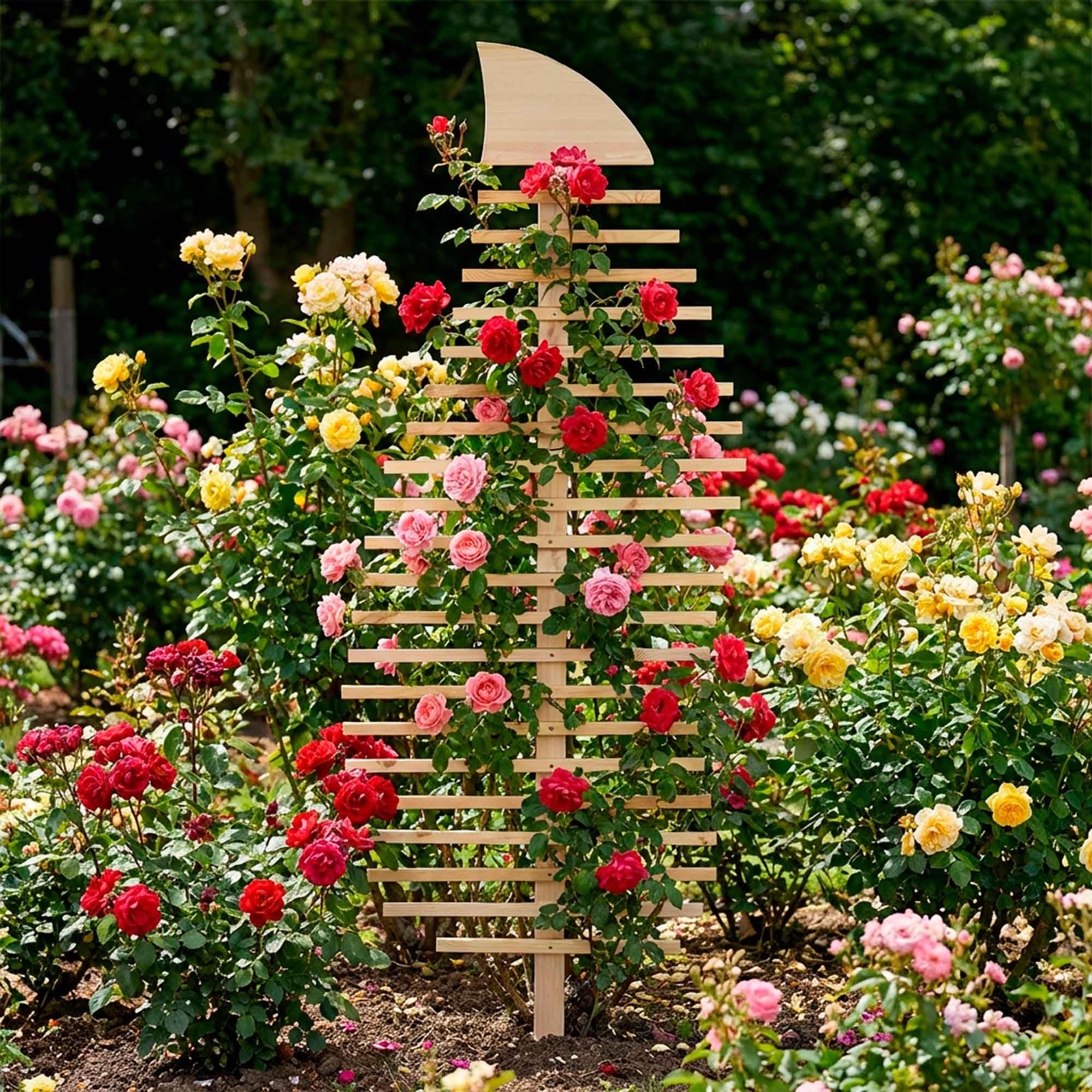 dobar® Design Rankhilfe Blattform Fraxinus aus Massivholz für Rosen - XXL-Rankgerüst Dekorativer Sichtschutz Außenbereich mit Kletterpflanzen Garten - 84 x 6,5 x 186 cm - Natur