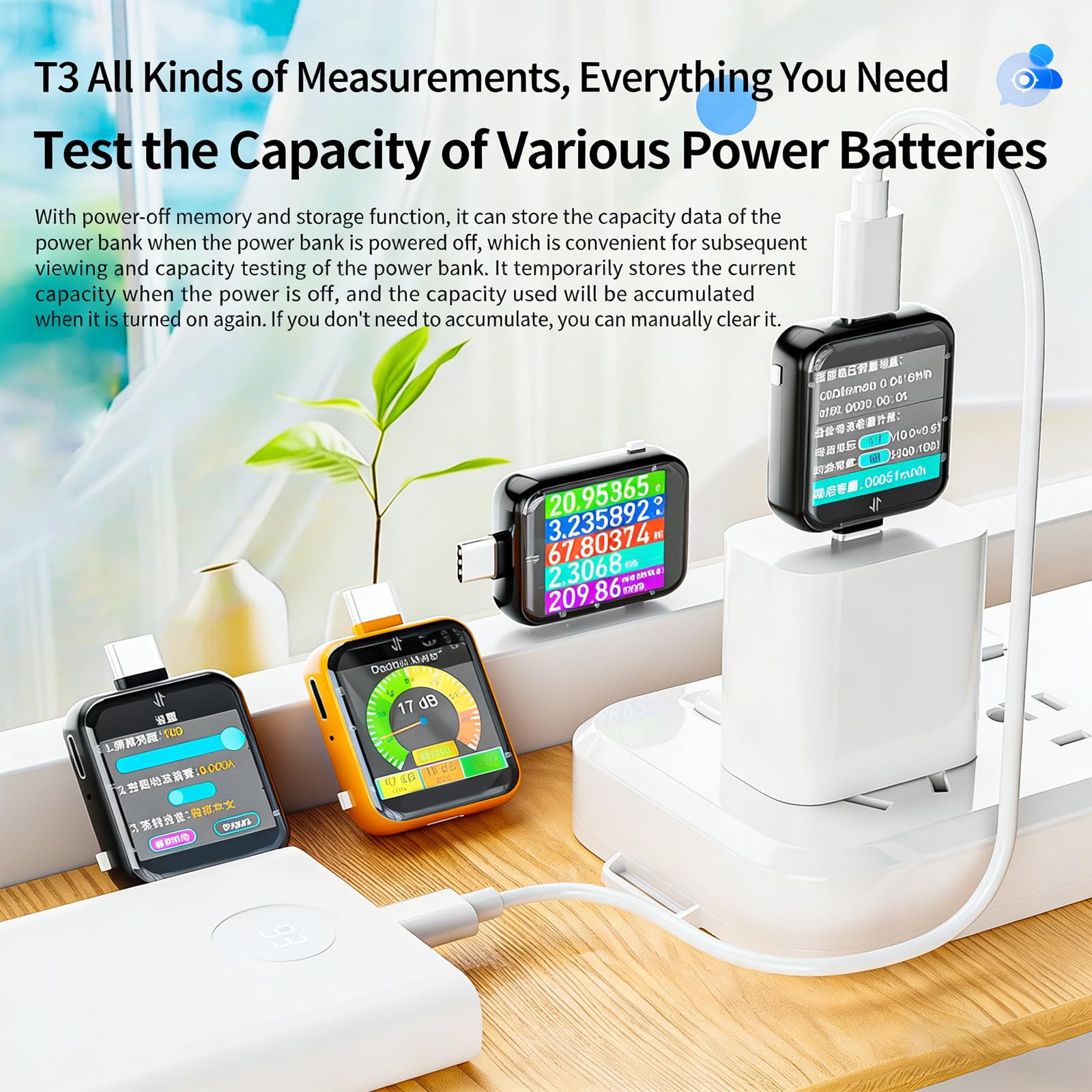 Probador digital USB C multifunción con pantalla de vidrio y sensor integrado para un análisis preciso de la energía y potenciómetro de alta precisión