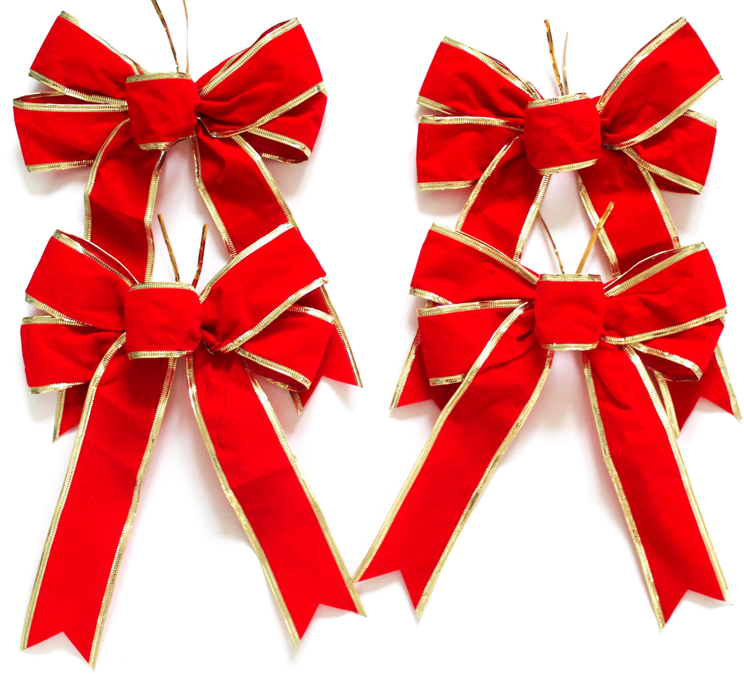 Large Bow 20 x 30 cm Christmas Tree Bow Ribbon Tie, Pack of 4, Nylon, Velour Rot-Gold, 20 x 30 cm.