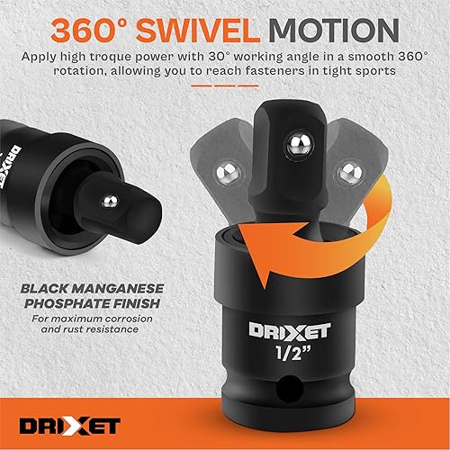 Miniatura 6 de conjunto de junta giratoria universal de impulso de impacto, 3/8" y 1/2", 2 unidades, adaptadores de encaje para juntas en U, de cabeceo flexible,