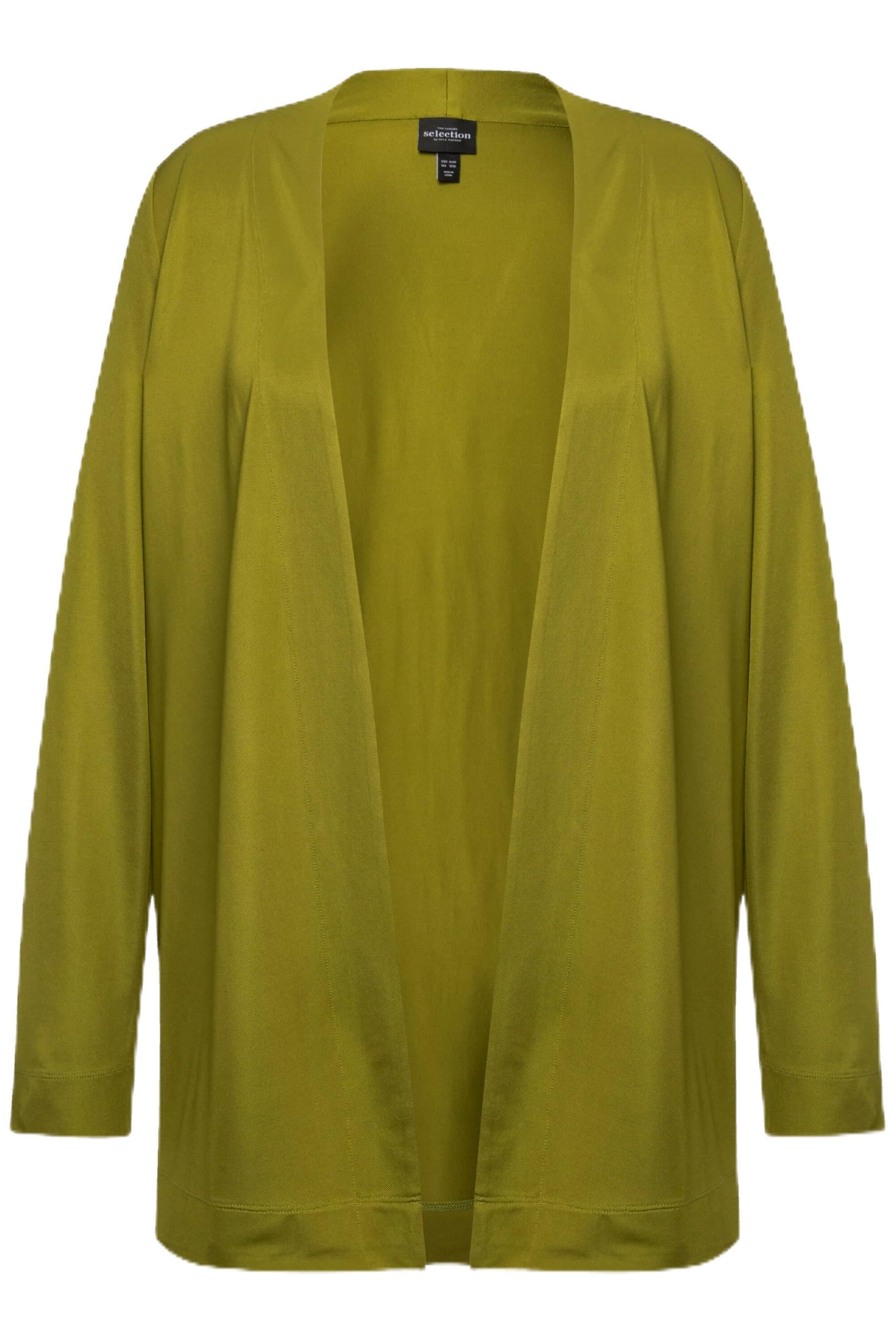 Ulla Popken Damen große Größen Übergrößen Plus Size Slinkyjacke, offene Form, Schalkragen, Langarm 830952