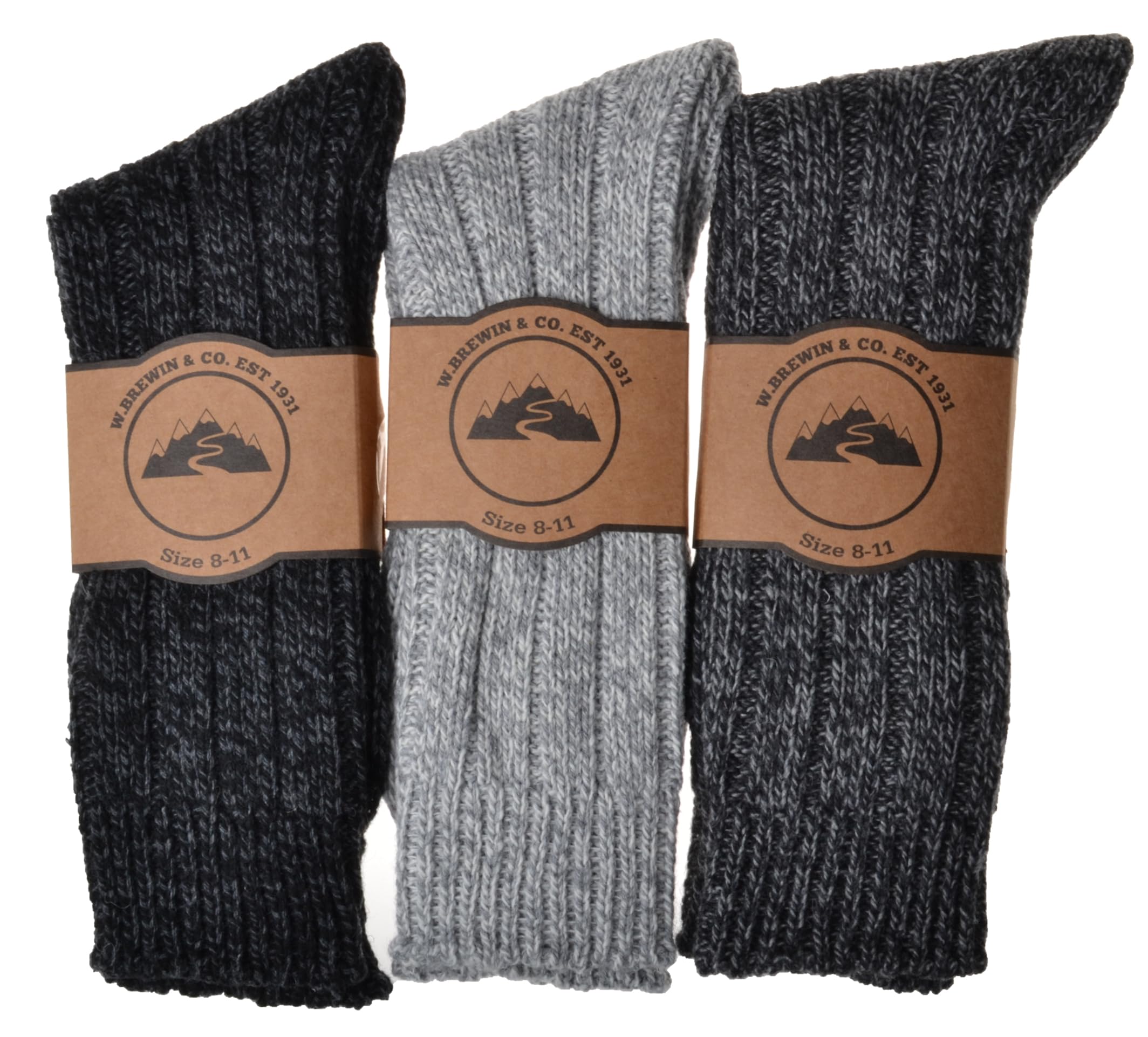 3 Pairs of Thick & Warm Heavyweight Mens Socks - Grey Mix