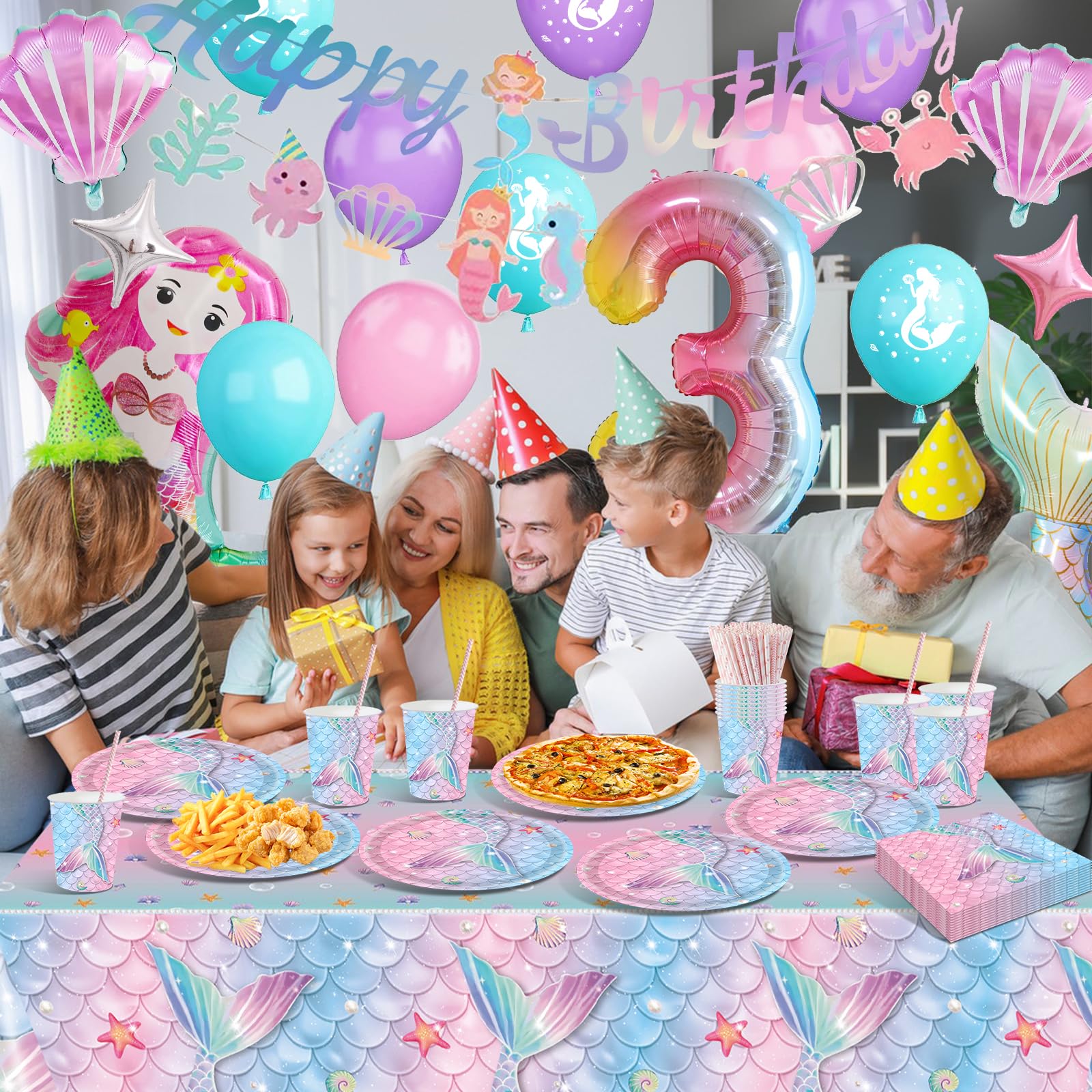 Kit Compleanno Sirena - Decorazione Con Palloncini per Bambina 5 Anni