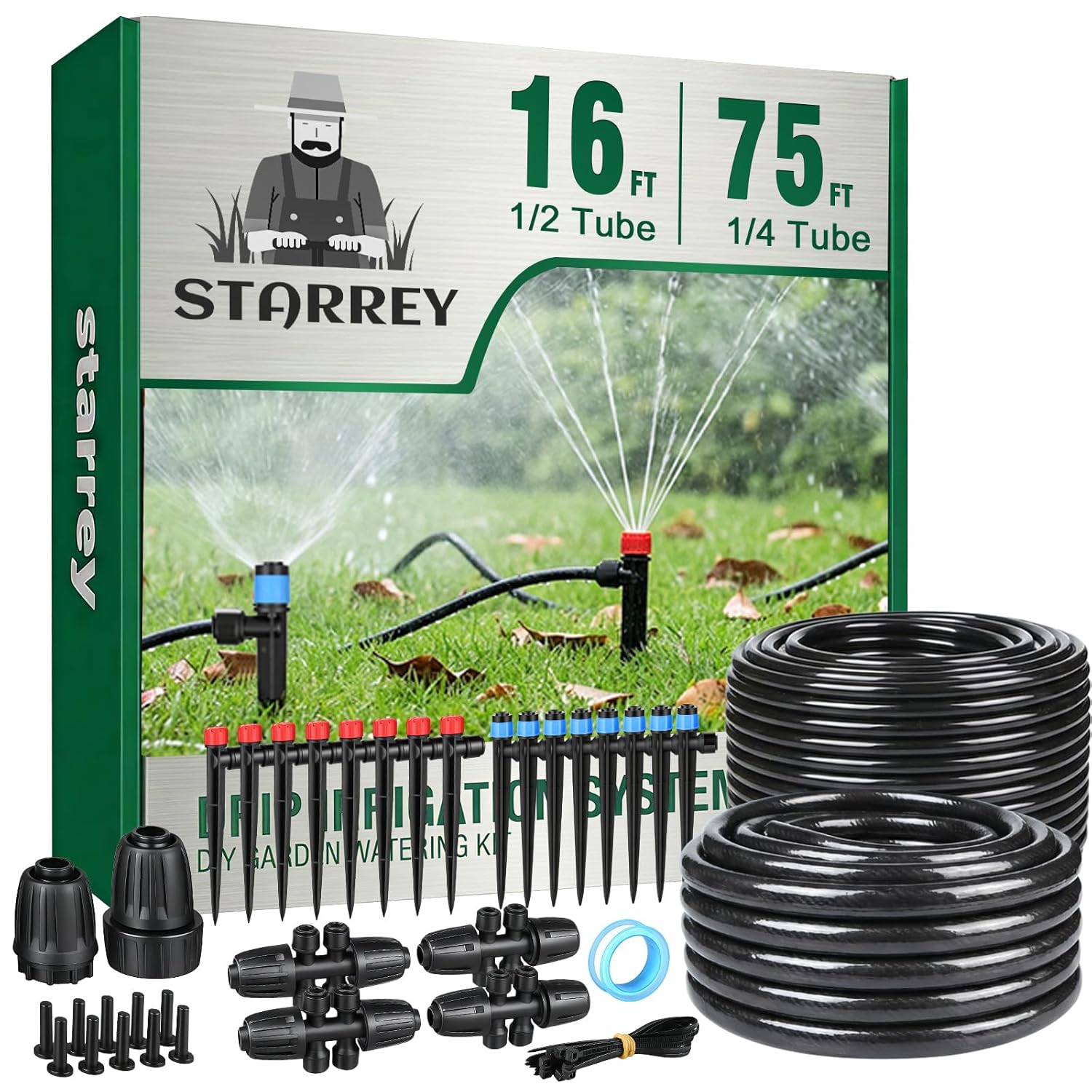 Drip Irrigation System for Garden, 2026-Upgraded Quick Connect Garden Watering Kit All-in-One with 1/2 inch 1/4 inch Irrigation Tubing for Garden, Lawn, Greenhouse, Raised Beds (91FT)