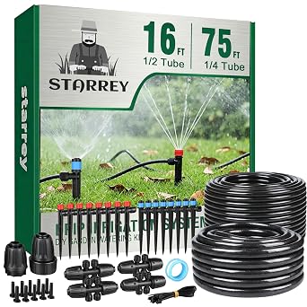 Drip Irrigation System for Garden, 2026-Upgraded Quick Connect Garden Watering Kit All-in-One with 1/2 inch 1/4 inch Irrigation Tubing for Garden, Lawn, Greenhouse, Raised Beds 91FT