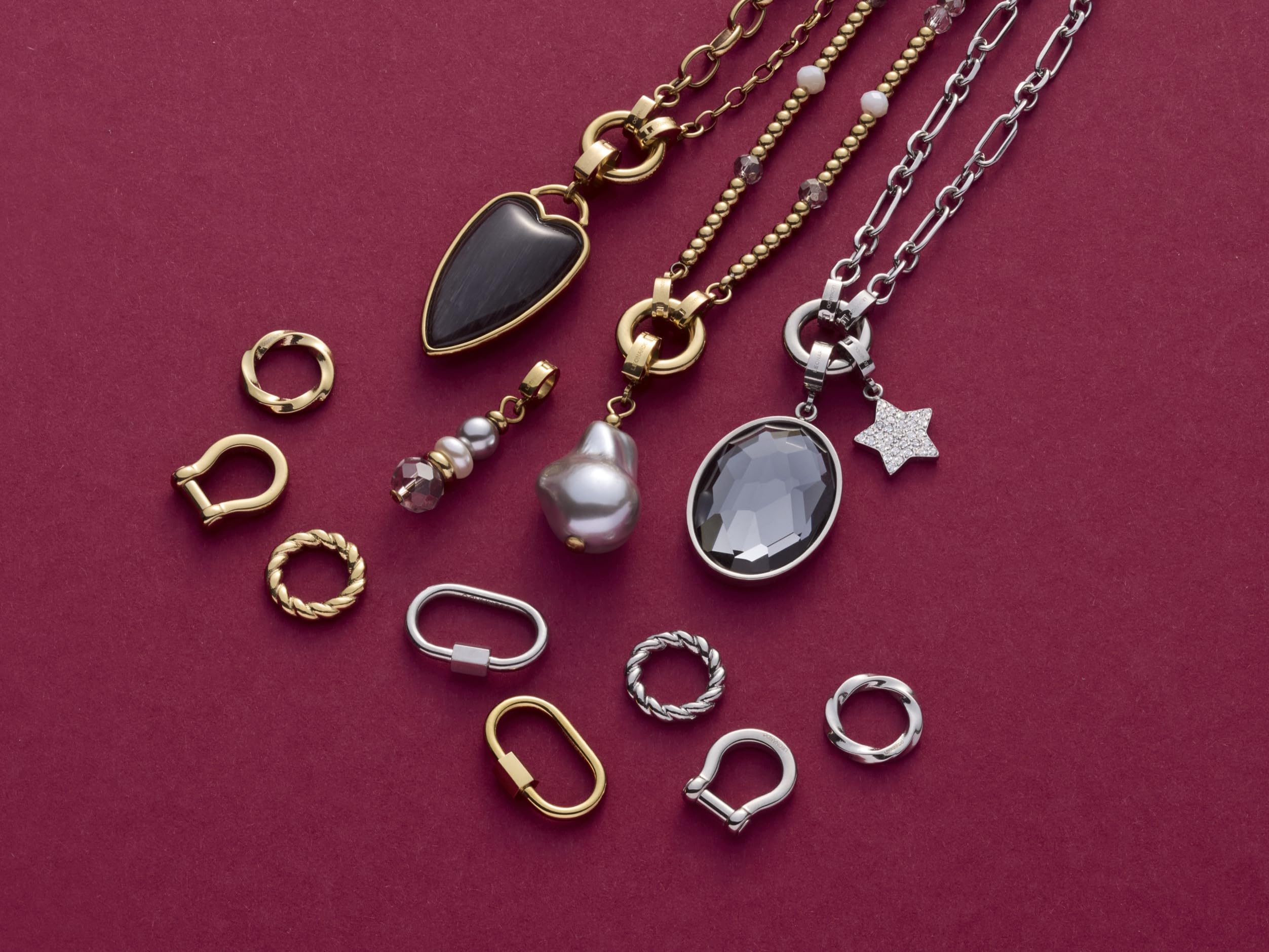 JEWELS BY LEONARDO Halskette Clip & Mix Bernie • Hals-Schmuck aus goldfarbenem Edelstahl • Glasschliffperlen in Weiß- und Grautönen • 42-43,3 cm Länge • Schmuck Geschenk für Frauen • 025573