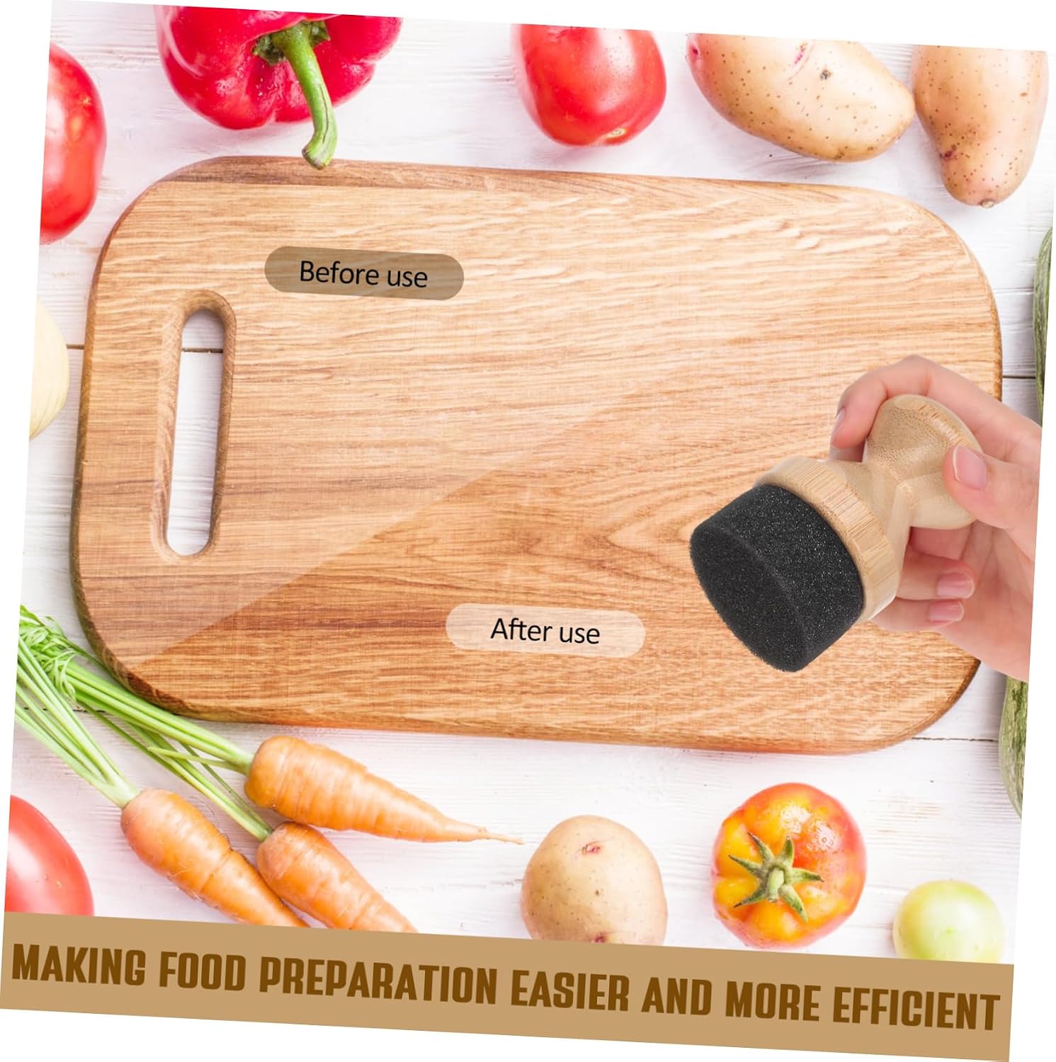 DOITOOL 4pcs Cutting Board Oil Applicator Bamboo Sponge Applicator for Easy to Use