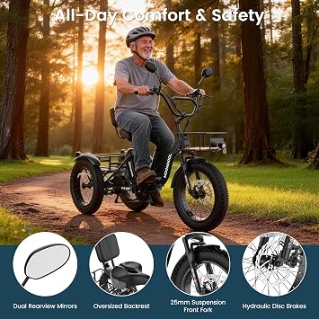 MOONCOOL Electric Tricycle for Adults, 4 Fat Tire Folding Electric Trike