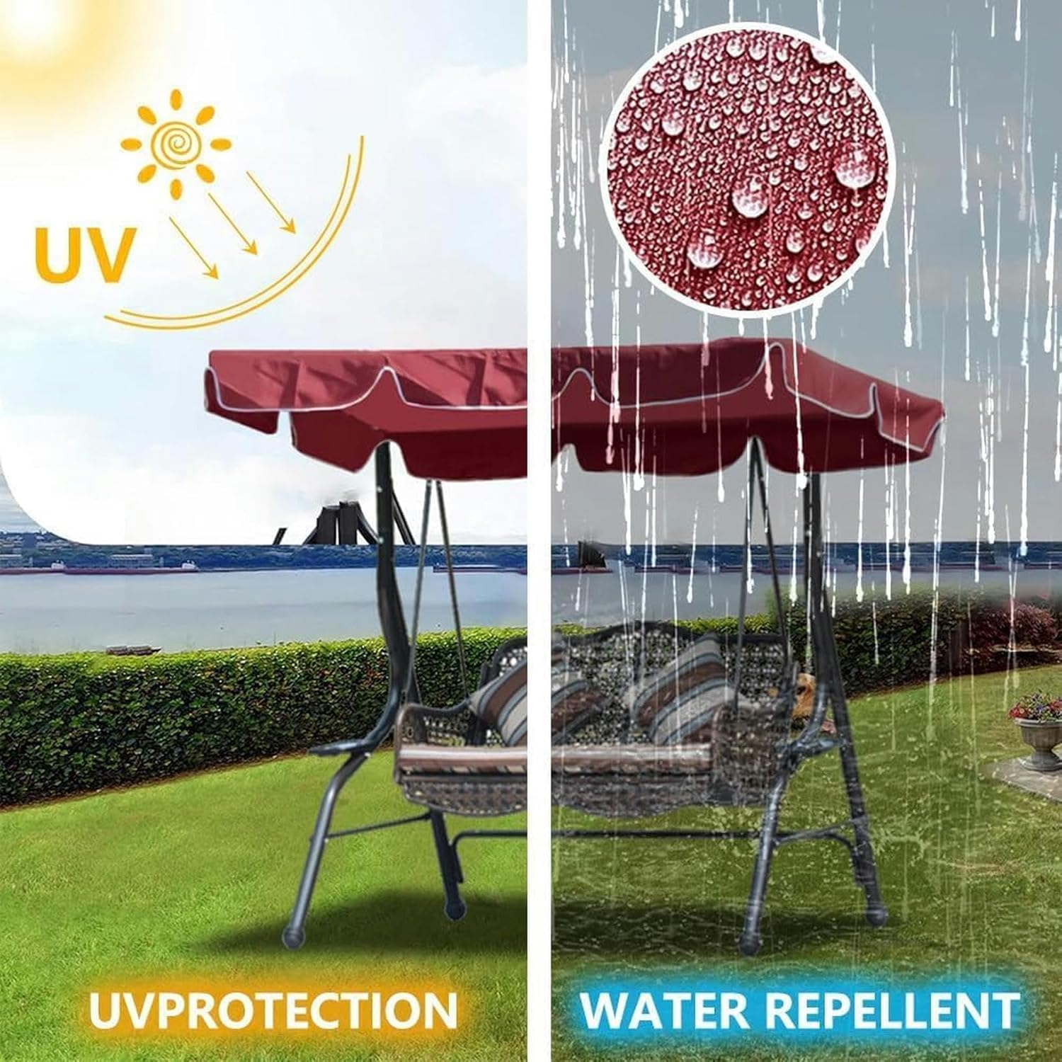 Porch Swing Canopy Replacement, Waterproof Anti-UV 300D Heavy-Duty Rip-Proof Garden Hammock Top Cover for Outdoor Patio Yard Seat Furniture(Size:74x45 in,Color:Green), Red