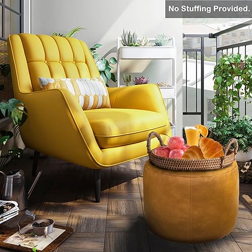 Miniatura 10 de Thgonwid Funda para puf de piel sintética sin relleno, solución de almacenamiento otomano para reposapiés, cojín para reposapiés de piso, 16.5
