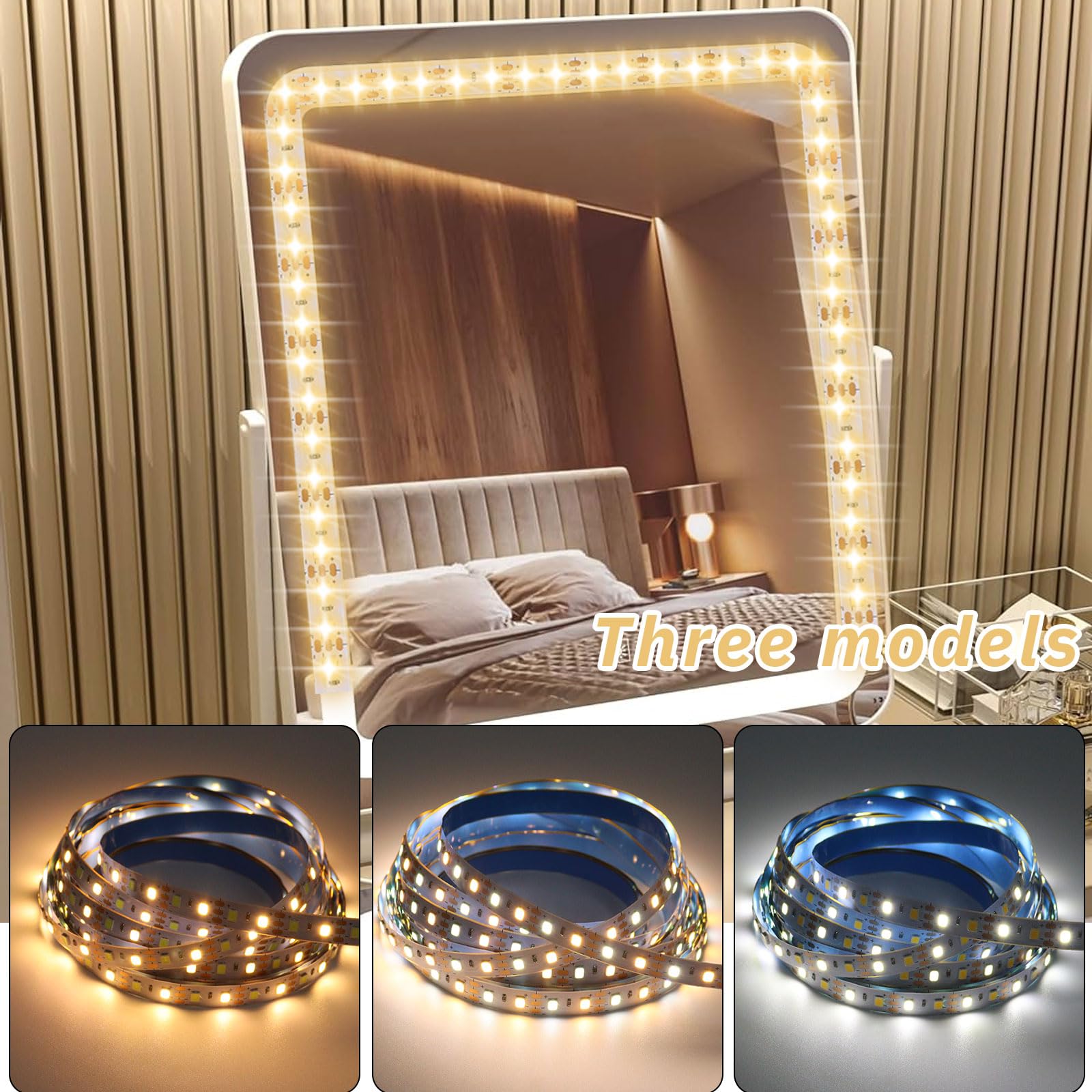 Lhdfyqt Lampe Miroir Coiffeuse LED 2M 480 LED - 3 Couleurs Dimmables Pour Maquillage Parfait