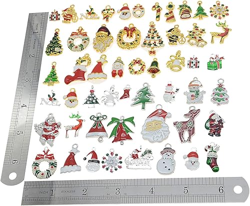Miniatura 3 de JJG Race - 30 piezas de esmalte surtido de árbol de Navidad, Papá Noel, reno, delicado, colgante, regalos de Navidad, dijes para aretes, fabricación