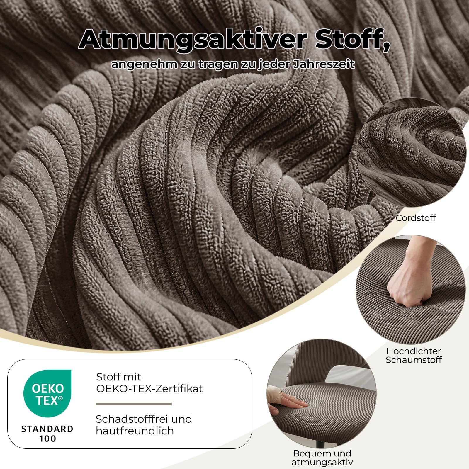 4er Set Esszimmerstühle aus Cord,Stuhlbeine aus Metall,Braun Stuhl | Tragkraft 150 kg,Gepolsterter Stuhl mit durchbrochenem Design,Moderne Restaurantstühle, Küchenstühle, Wohnzimmerstühle