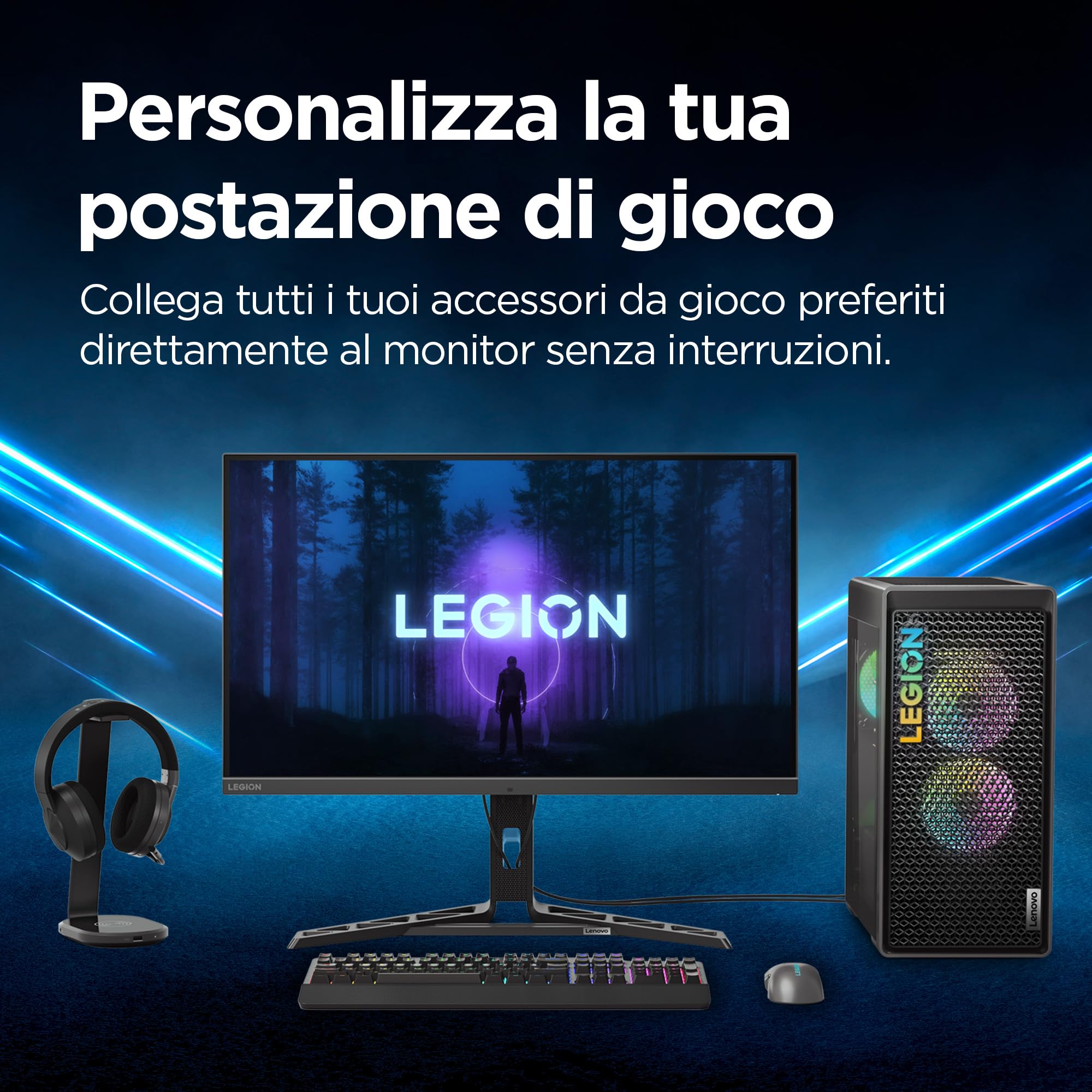 Lenovo Legion Y27qf-30 Monitor Gaming 27" QHD (2560x1440), IPS, 0.5ms, 240Hz (Overclock 250Hz), Altoparlanti, Regolabile, AMD FreeSync Premium, HDMI 2.1 + DP