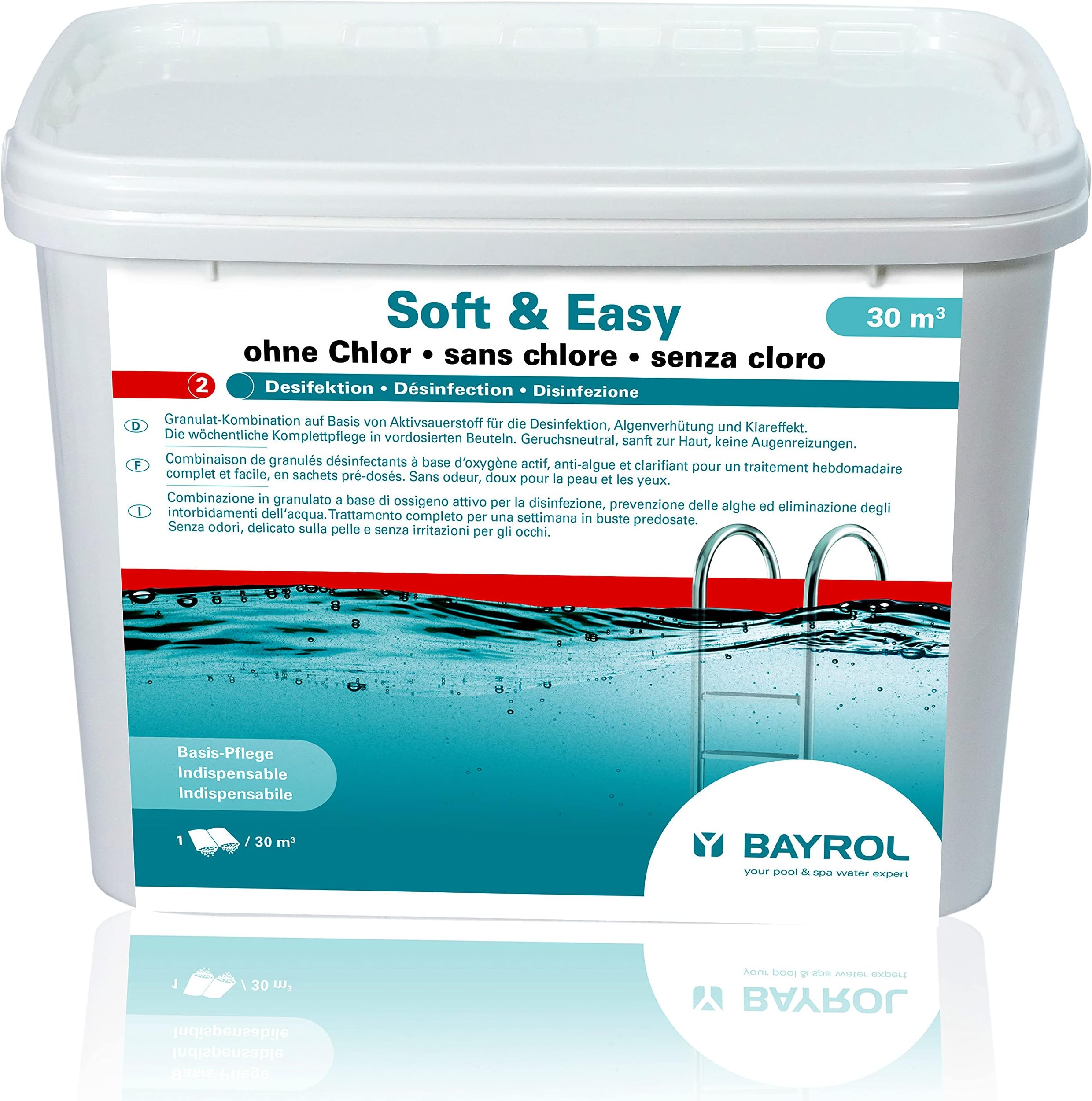 Bayrol Soft & Easy without chlorine - active oxygen granules with algae prevention and clear effect - pre-portioned bags - 5.04 kg - 30 m³