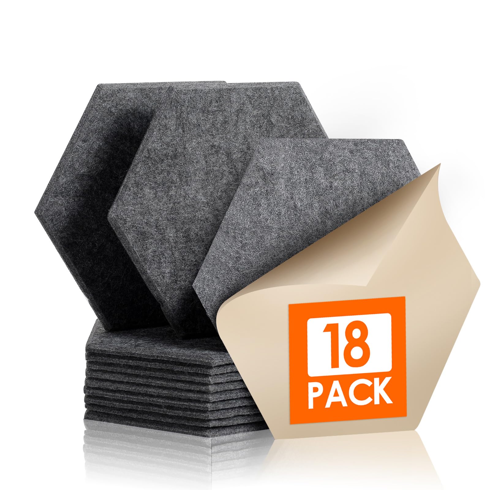 Rdutuok 18 Stück Selbstklebend Akustik Panel,30x26x1cm Hexagon Akustik Absorber Schallschutzplatten Akustikpaneele Wand für Tonstudio, Büro,Studio und Wanddekoration,Dunkelgrau