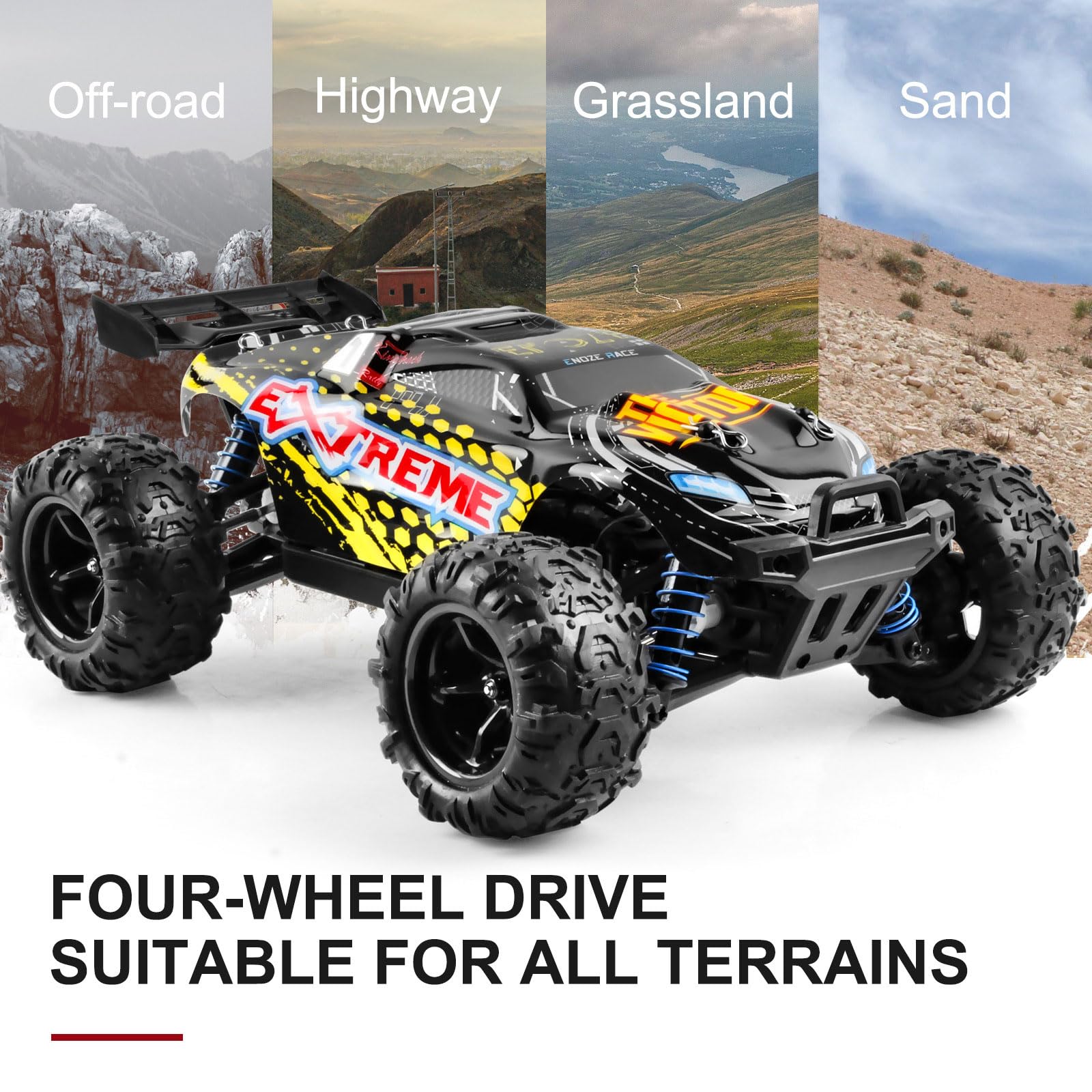 Skala 1:18 4wd High-speed Rc Buggy, 40km / H All-terrain Rc Climbing Vehicle Z Wodoodporną Karoserią, światłami Led I Gumowymi Oponami Odpornymi Na Zużycie (Yellow)