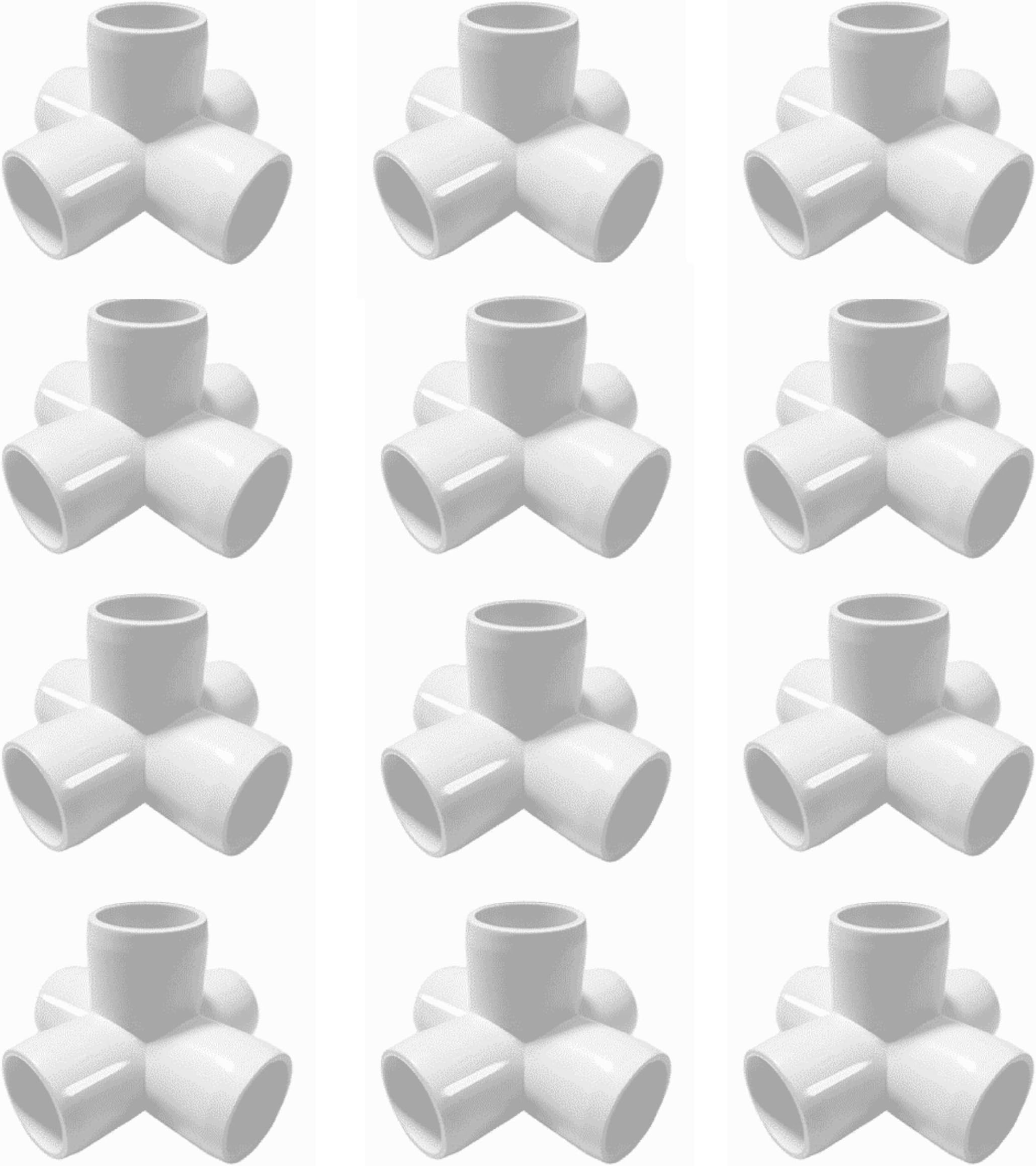 5Way 1/2 inch Tee PVC Fittings Corner Cross Elbow 45 90 Degree for Greenhouse Shed Pipe, Tent Connection, Furniture Build Grade SCH40 [Pack of 12]