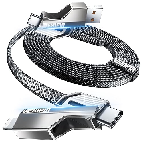 Cable USB C largo 4 en 1 de 60 W y 10 pies compatible con cable Lightning carga rápida y transferencia de datos cable de carga plana de nailon