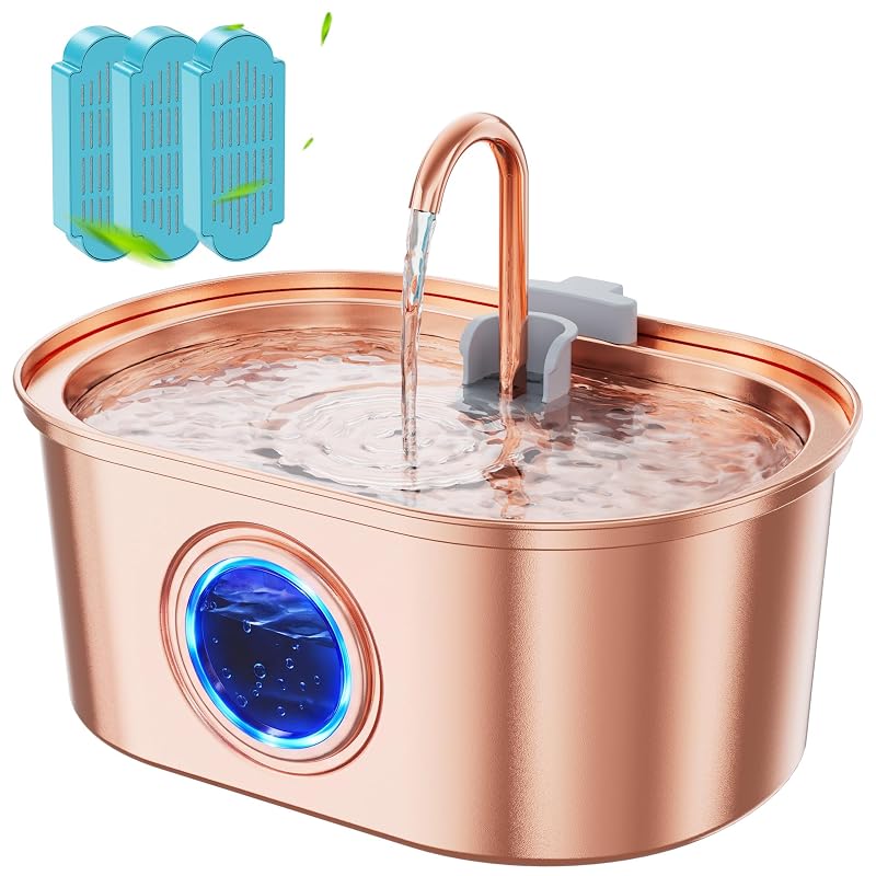 Fonte de Água para Gatos em Aço Inoxidável com Revestimento de Cobre tomxcute 3,2 L