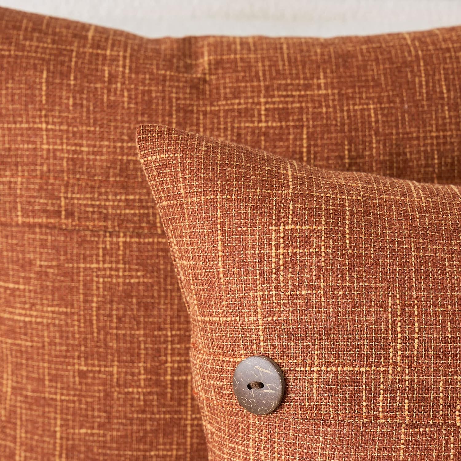 MIULEE Set of 2 Linen Throw Pillow Covers Cushion Case Fall Triple Button Vintage Farmhouse Pillowcase for Couch Sofa Bed Living Room 20 x 20 Inch Rust