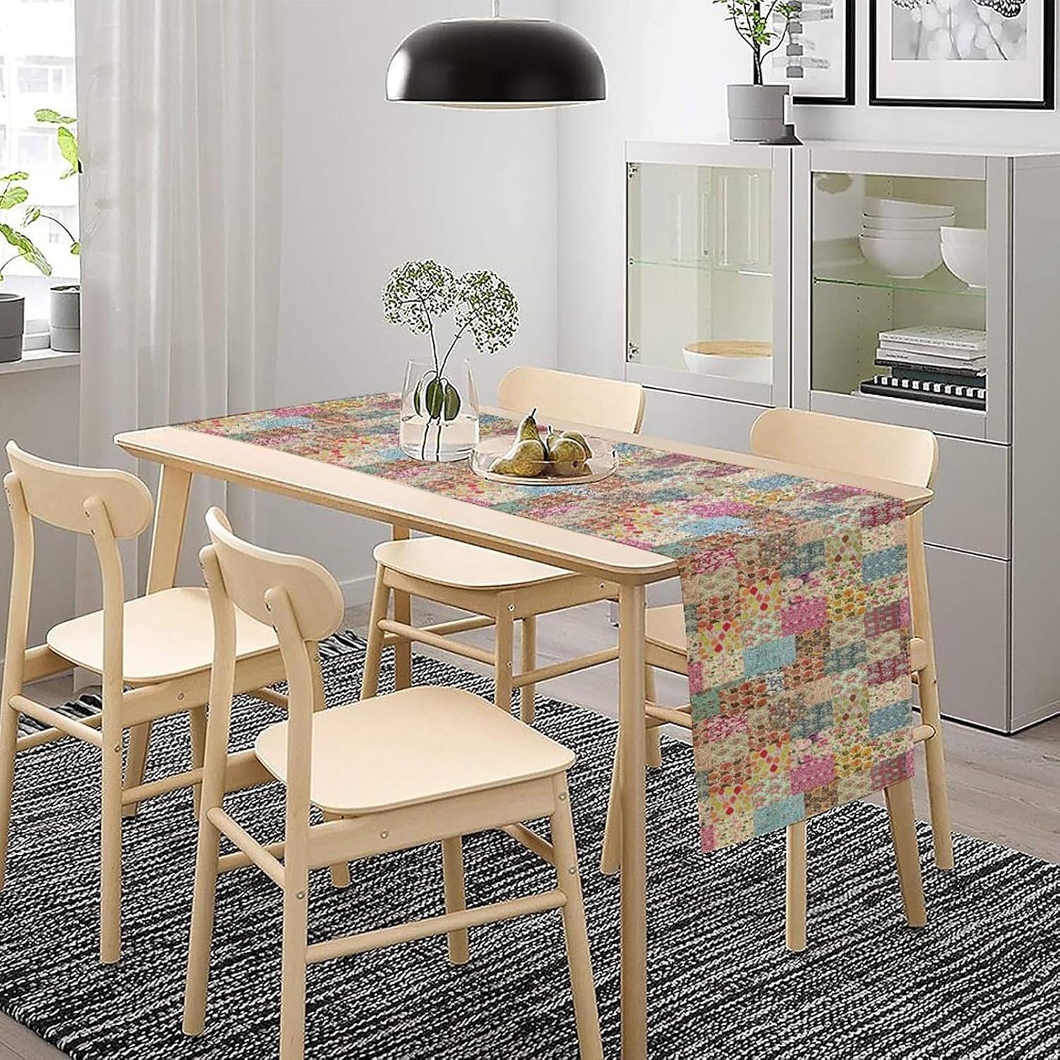 Boho Patchwork Table Runner Farmhouse Patchwork Quilted Country Check Plaid Print Pattern for Home Kitchen Table Decor Dining Coffee Room Party Decor 13x108inch