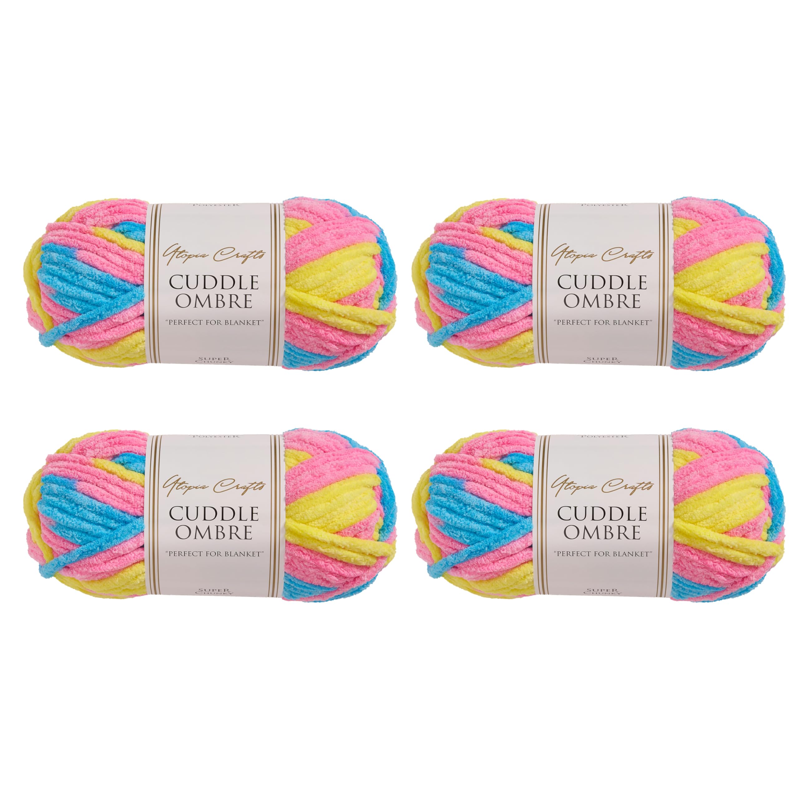 Utopia Crafts Cuddle Ombre Super Chunky Chenille Soft Yarn for Knitting and Crochet (Cotton Candy, 4X 100g)