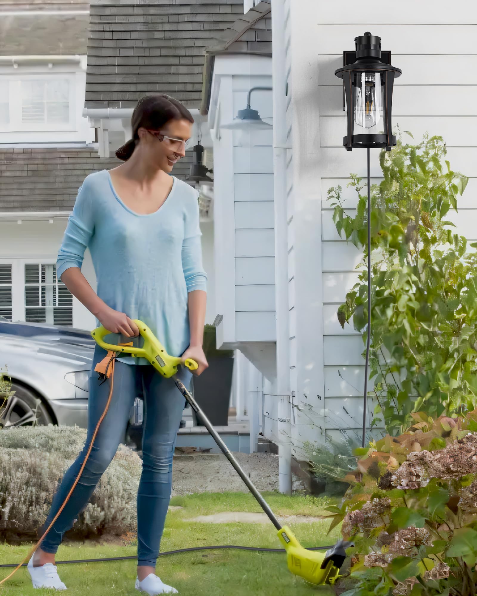 Yisuro Porch Lights with GFCI Outlet, Outdoor Lights Dusk to Dawn Motion Sensor, 3 Lighting Modes Exterior Light Fixture Waterproof for House Front Door Patio Garage, Black