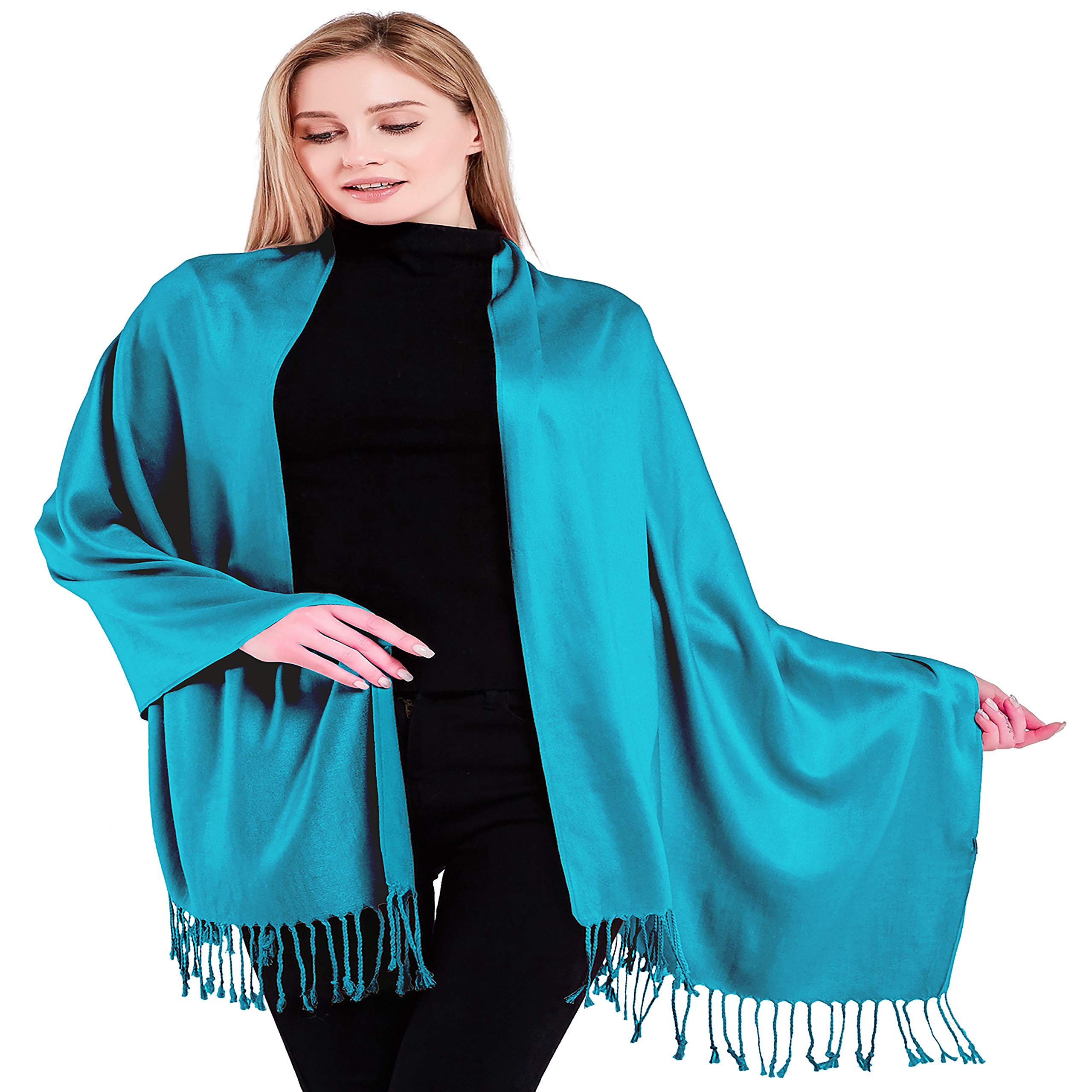 CJ ApparelTurquoise Solid Color Tassels Design Nepalese Shawl Seconds Scarf Wrap Stole Throw Head Wrap Pashmina Hand Made in Nepal NEW