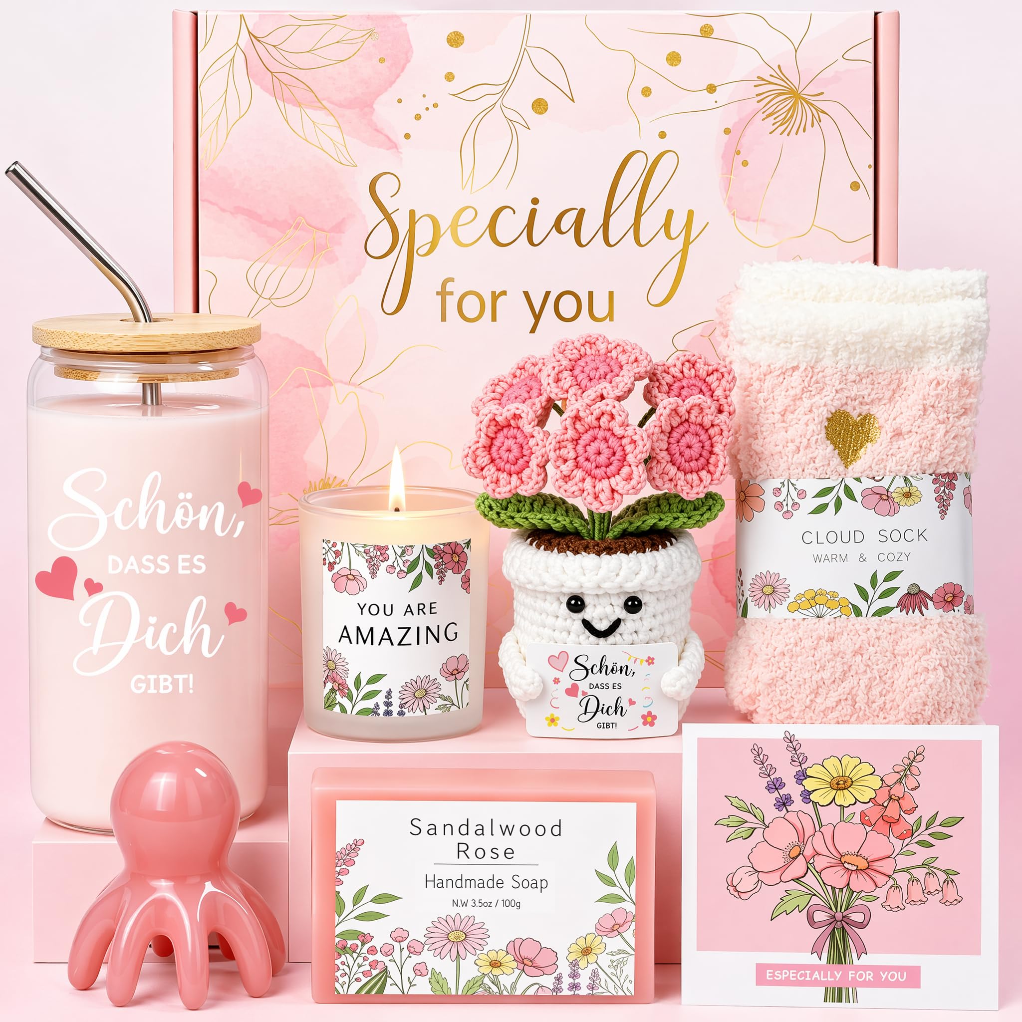 Geschenke für Frauen,Schön Dass es Dich Gibt Geschenkset, Trinkgläser Geburtstagsgeschenk für Beste Freundin Schwester Ehefrau Kollegin,Entspannung Geschenk Frauen,Damen Geschenkideen