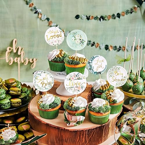 Miniatura 5 de Gyufise 36 piezas de decoración para cupcakes para baby shower, bosque dorado, selva, safari, decoración de cupcakes, revelación de género,