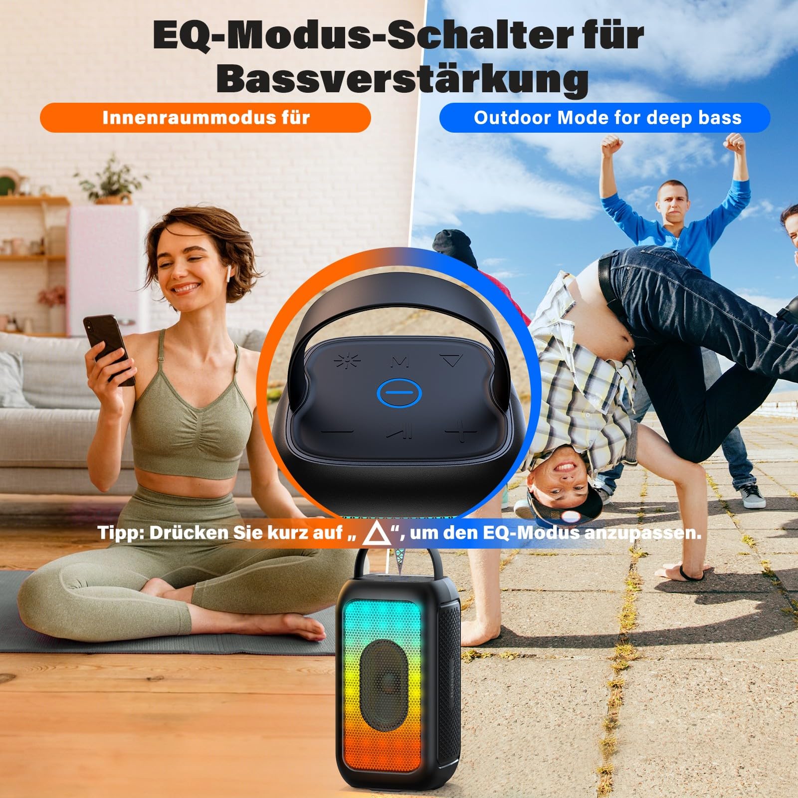 Bobtot Tragbarer Bluetooth Lautsprecher Mit 1 Kabellos Mikrofon, Schwarz | 16 Stunden Wiedergabezeit, Kleiner Karaoke Maschine, Gesangsmaschine