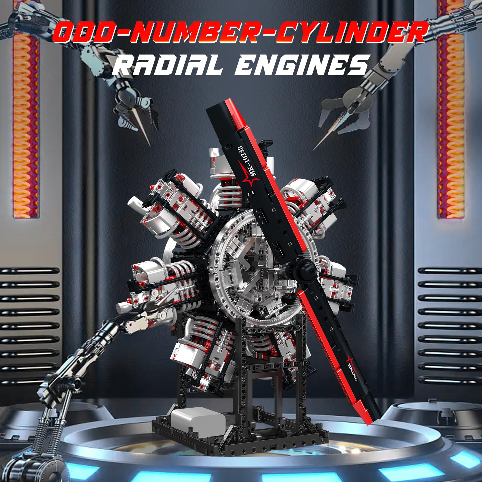 Mould King 10233 MOC Kit de construction technique, modèle d'avion à moteur en étoile avec moteur électrique et pièces mécaniques mobiles, jouet de construction d'avion, kit de construction (plus de