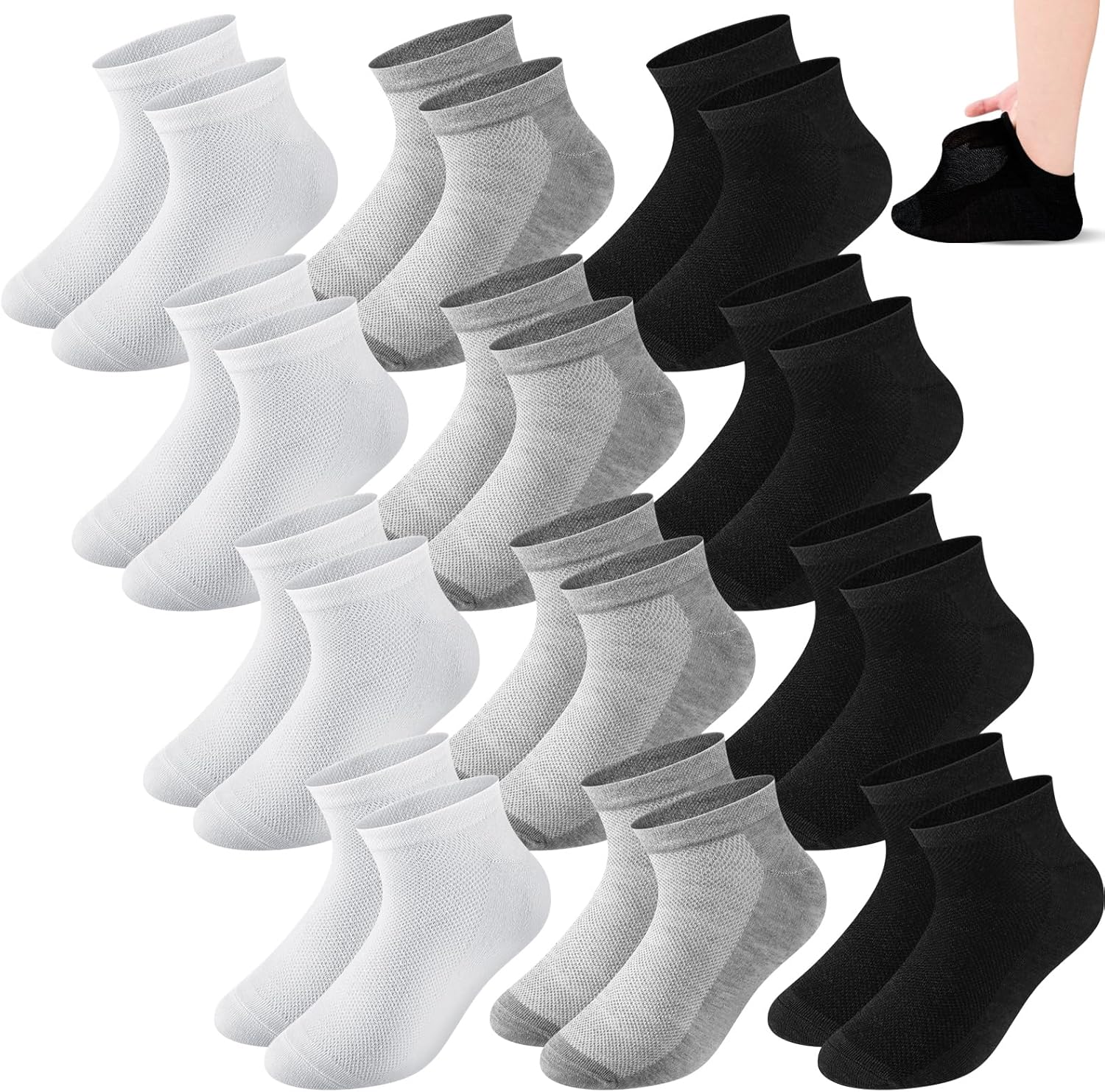 12 Pairs Diabetic Ankle Socks for Men Extra Wide No Show Diabetic Socks for Women Bariatric Thin Mesh Anklet for Swollen Feet, Size for Men 11-15, Women 12. 5-16. 5