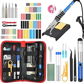 Soldering Iron Kit - 60W Welding Tools with Adjustable Temp 200-450°C - Soldering Iron Set with 5 Soldering Tips, Desoldering Pump, Solder Wire, Wire Stripper Cutter, Stand, Tool Case