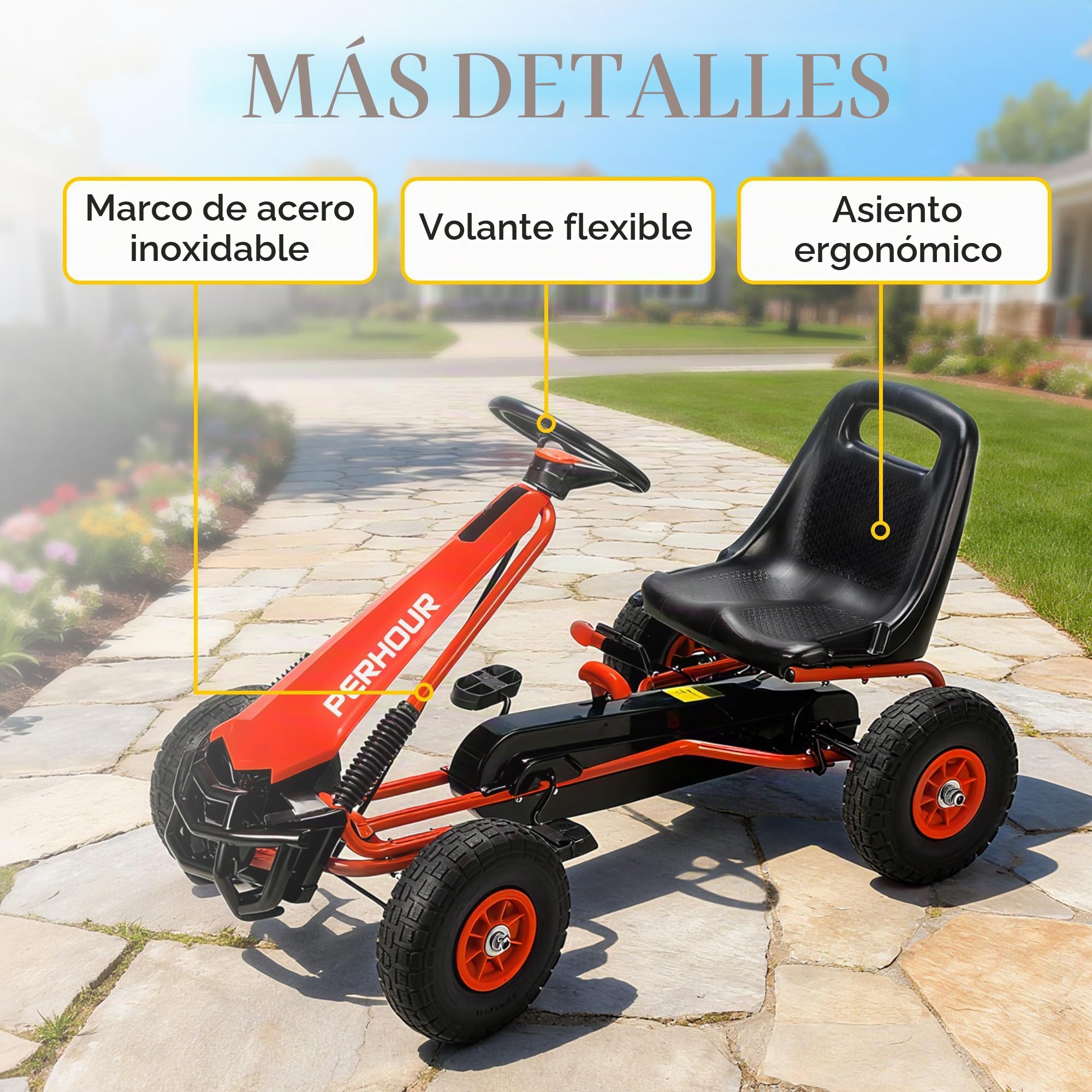 AIYAPLAY Pedal Go Kart niños Asiento Ajustable 3-8 años Rojo