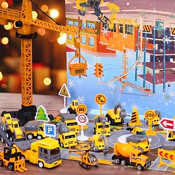 Advent Calendar 2025 Kids, Engineering Car Toy for 3 4 5 6 7 Year Old Boys, 24 Christmas Countdown Days 2025 Kids Play Construction Truck Vehicles Tractor Game Map Xmas Christmas Gifts