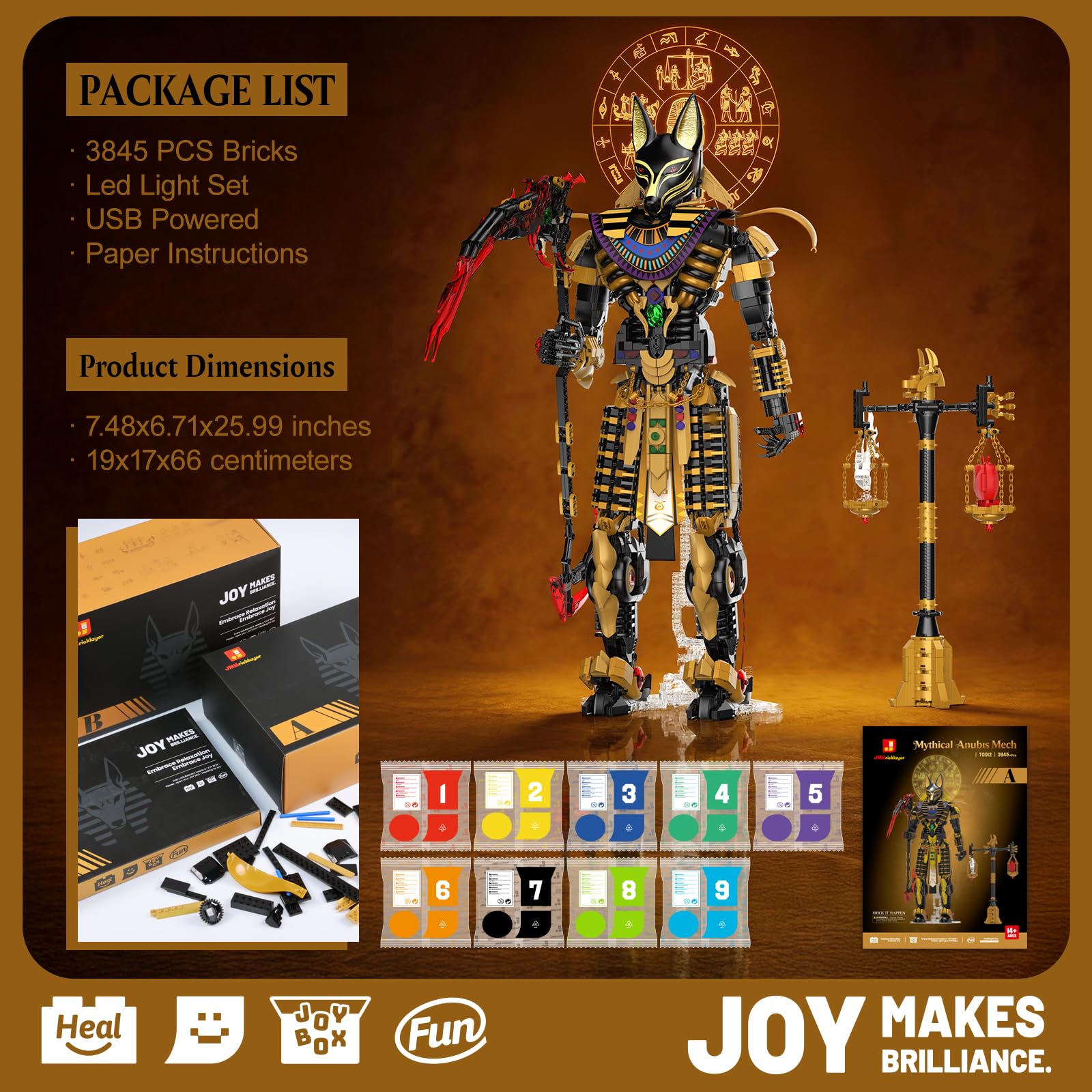 JMBricklayer Anubis Bausteine Erwachsene, Altes Ägyptischer Gott Figur Bauspielzeug, Groß Mythisch Ägypten Hundekopf Statue Dekor Modell, Höhe 66cm, Bausatz Geschenke für Mythologie Liebhaber