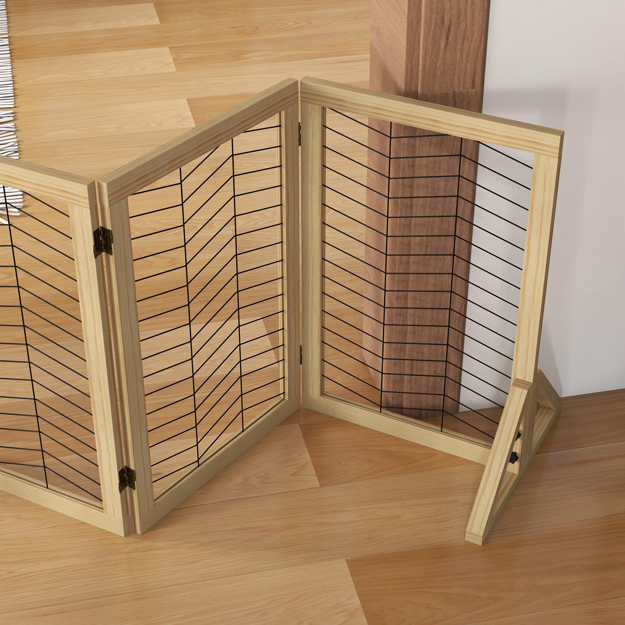 PawHut Rejilla de Madera de Barrera para Perros, Rejilla de protección para Puertas, Rejilla Plegable para Perros con 8 Paneles, Rejilla de Barrera para Perros, Rejilla de protección para escaleras, | Barrera plegable para perros con 8 paneles para perros