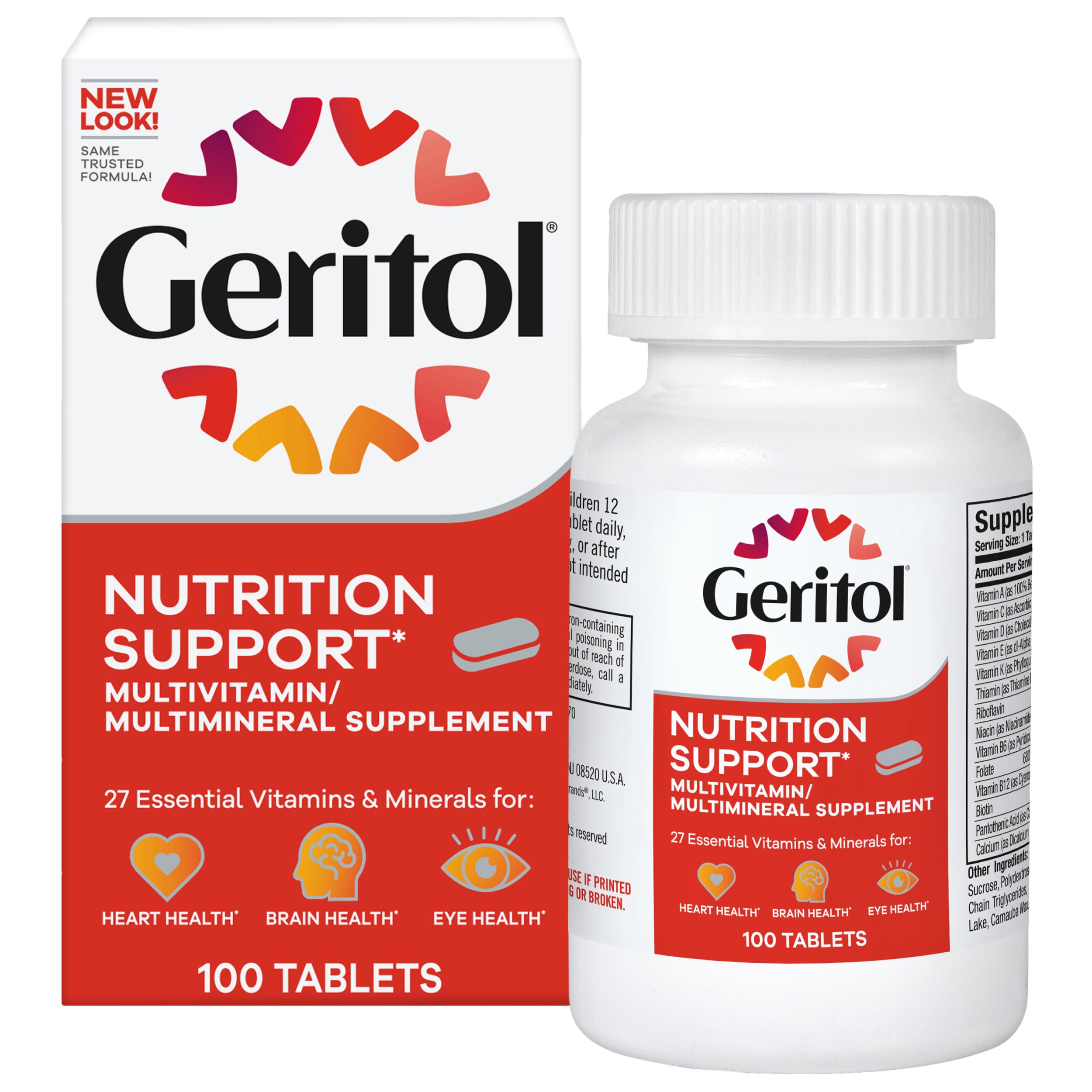 Geritol, Multivitamin Supplement, Contains B-Vitamins, Antioxidants, Vitamins C, E & D and Iron, 26 Essential Vitamins and Minerals, Gluten-Free, Non-GMO, No Artificial Sweeteners, 100 Tablets