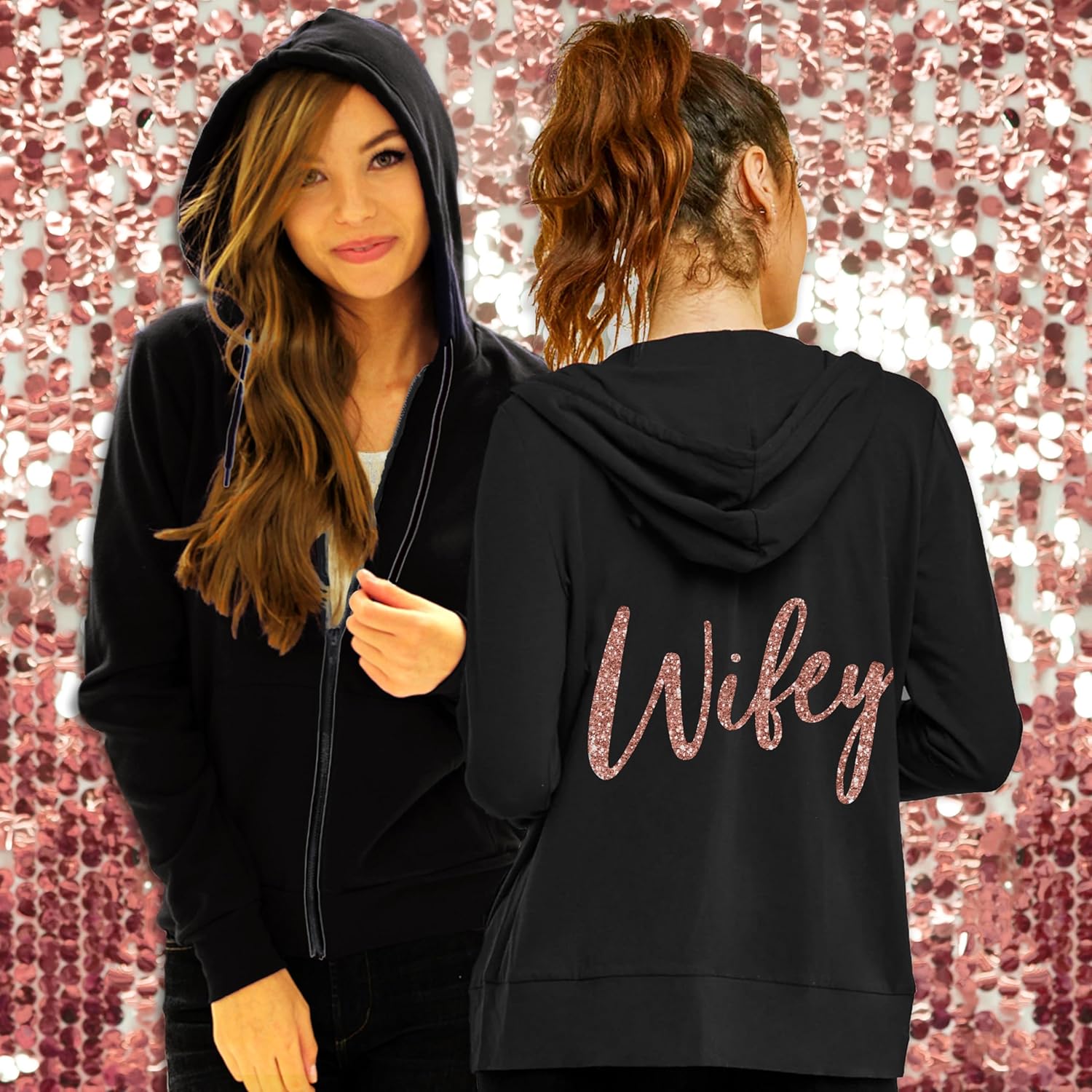 RhinestoneSash Bride Zip Up Sweatshirt - The Mrs Est 2025 Full Zip Lightweight Cotton Hoodie - Bridal Outfit Gift