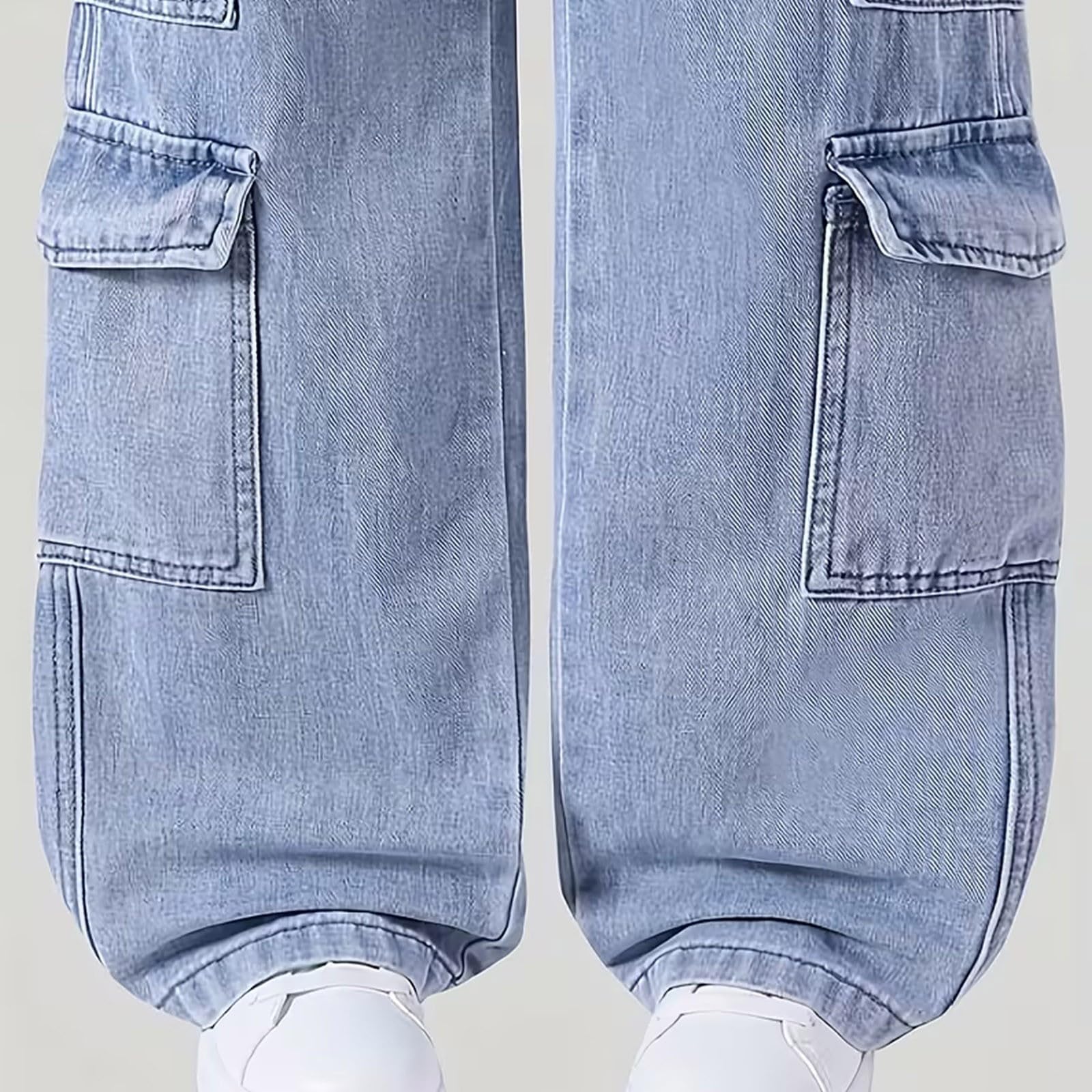 Jeans cargo para niñas, holgados, de pierna ancha, vintage, pantalones de mezclilla casuales para adolescentes, ropa de calle, pantalones elásticos de cintura alta y ajuste relajado