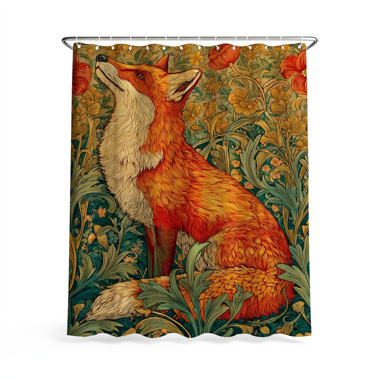 Generico Fantasia Tenda Da Doccia Arte Giardino Volpe Arancione, Tenda Da Doccia Per Bagno, Vasca Da Bagno, Tenda In Poliestere Impermeabile Con Ganci In Plastica, 200 x 200 cm