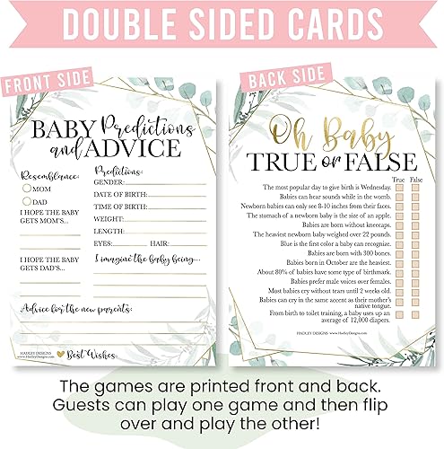 Miniatura 3 de 50 juegos de baby shower de vegetación de género neutro 4 juegos de doble cara, tarjetas de predicción y consejos de bebé, trivia de bebé, juego de