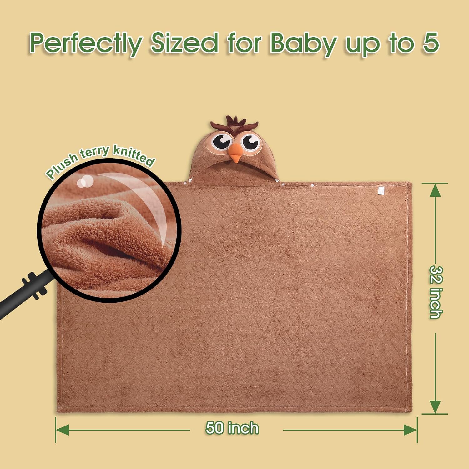 Baby Hooded Towel 2-Pack, Coral Fleece Baby Bath Towels for Toddlers & Infants 0–5 Years, Super Soft & Highly Absorbent, Large 50''x32'', Newborn Essentials & Baby Gift Set – Brown Owl & White Sheep